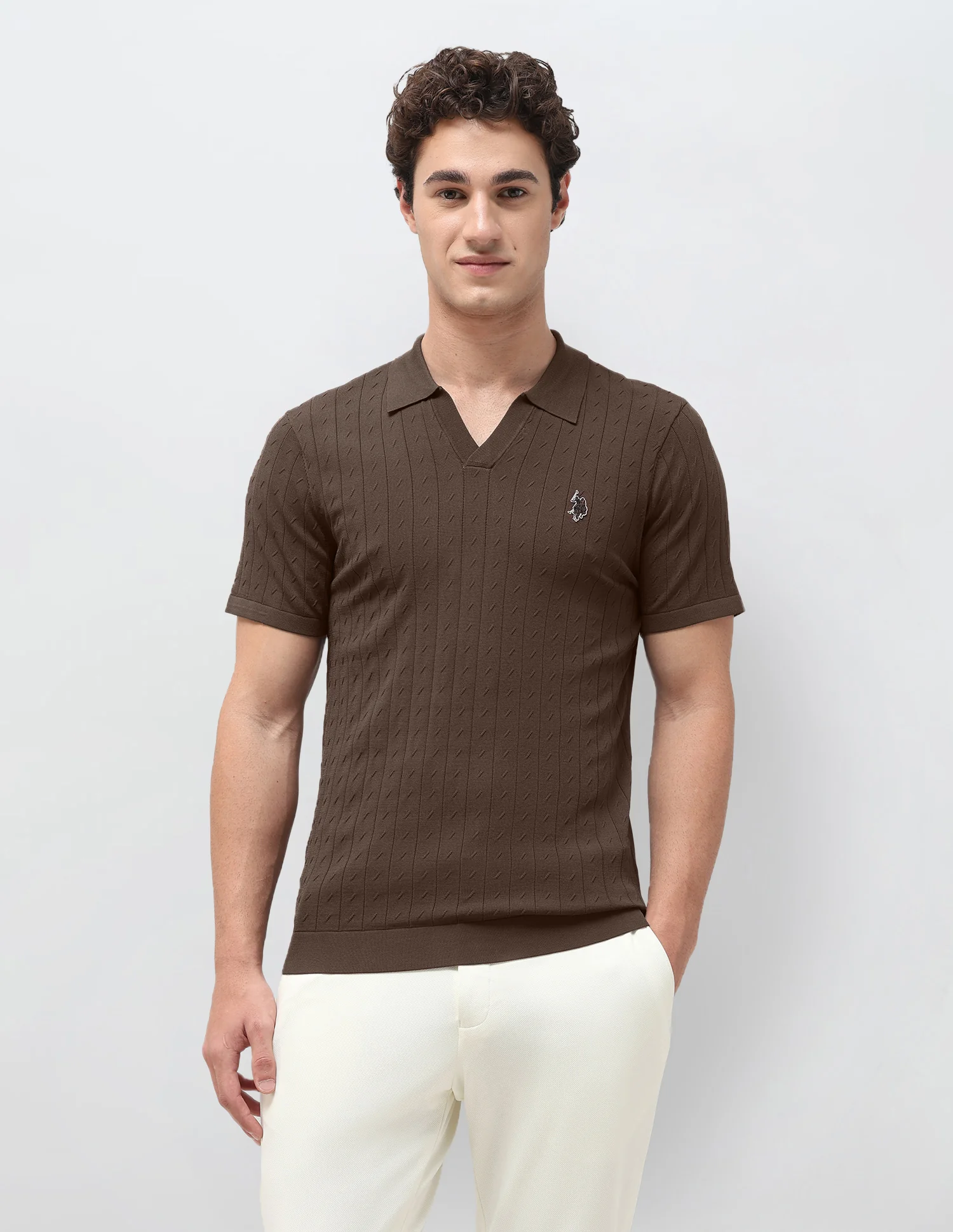 Self Design Vertical Striped Slim Fit Polo Shirt - Image 6