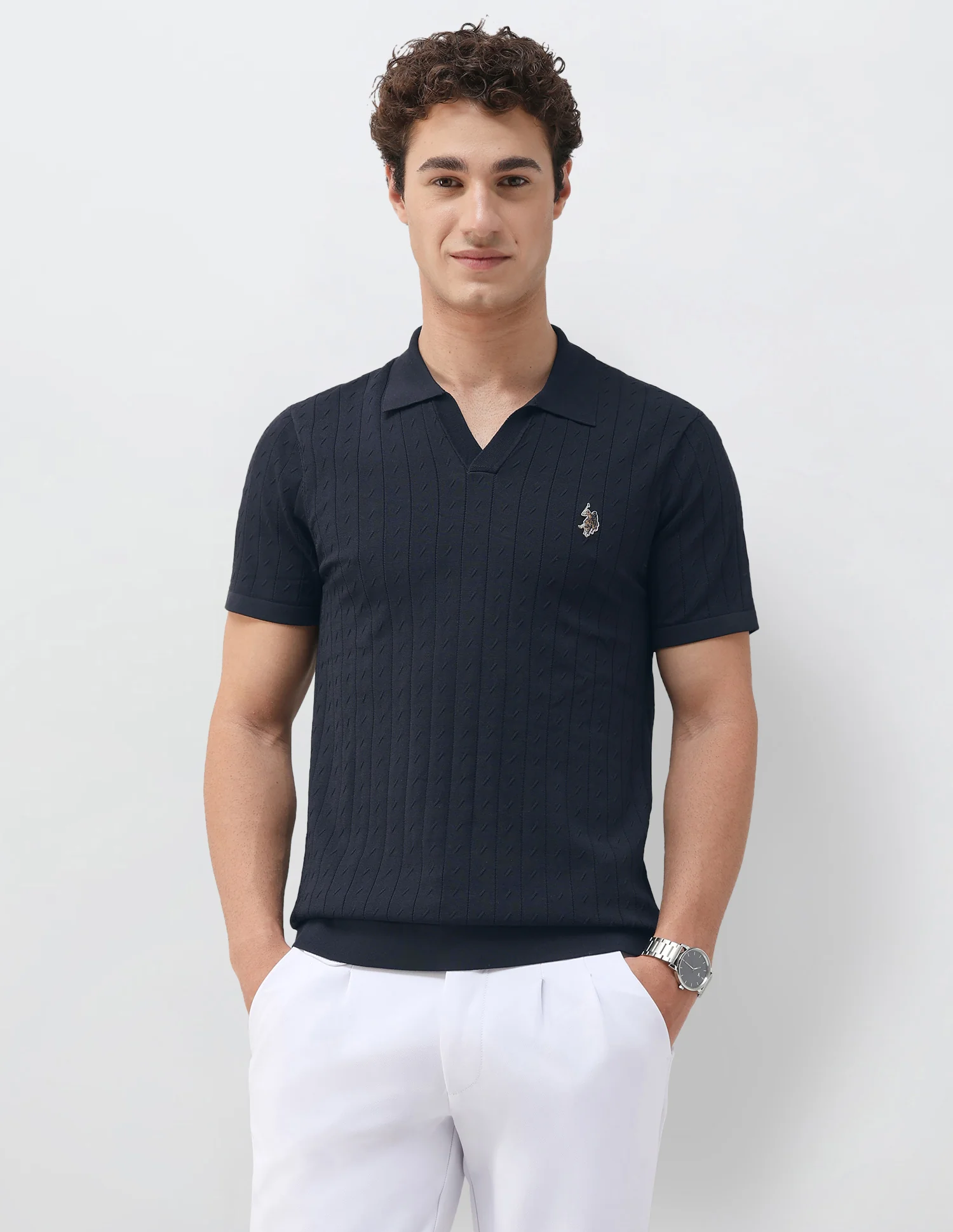 Self Design Vertical Striped Slim Fit Polo Shirt