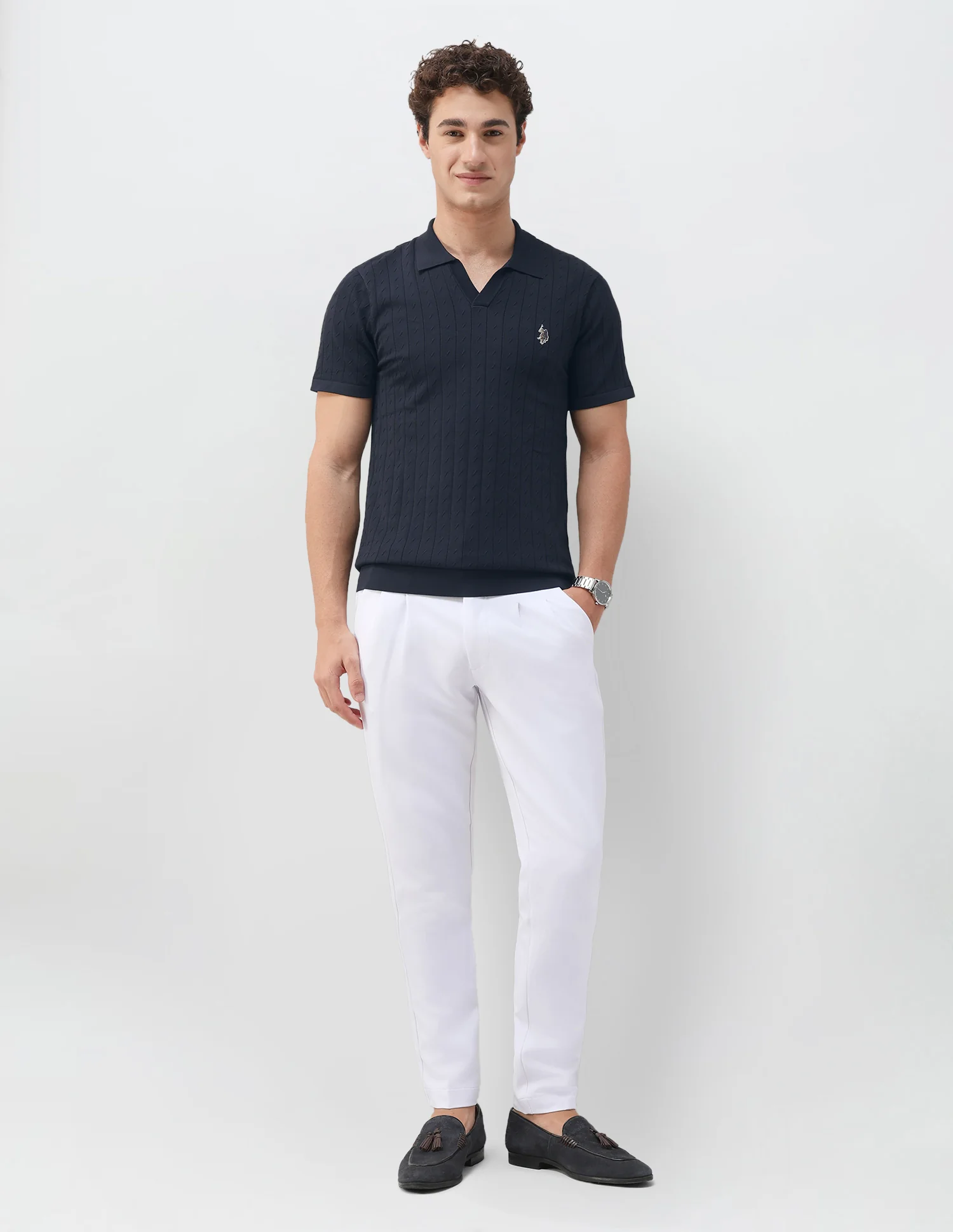 Self Design Vertical Striped Slim Fit Polo Shirt - Image 3