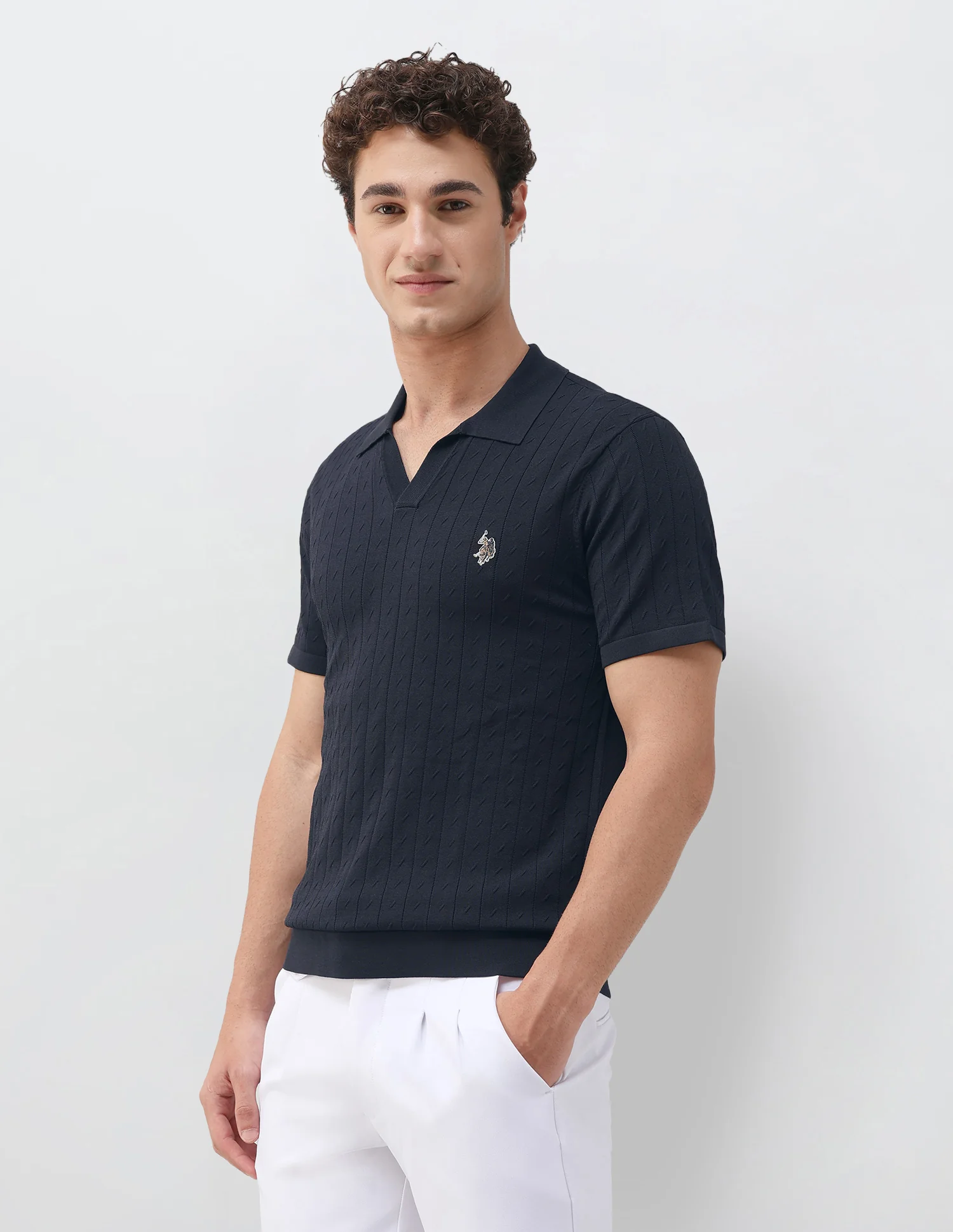 Self Design Vertical Striped Slim Fit Polo Shirt - Image 4
