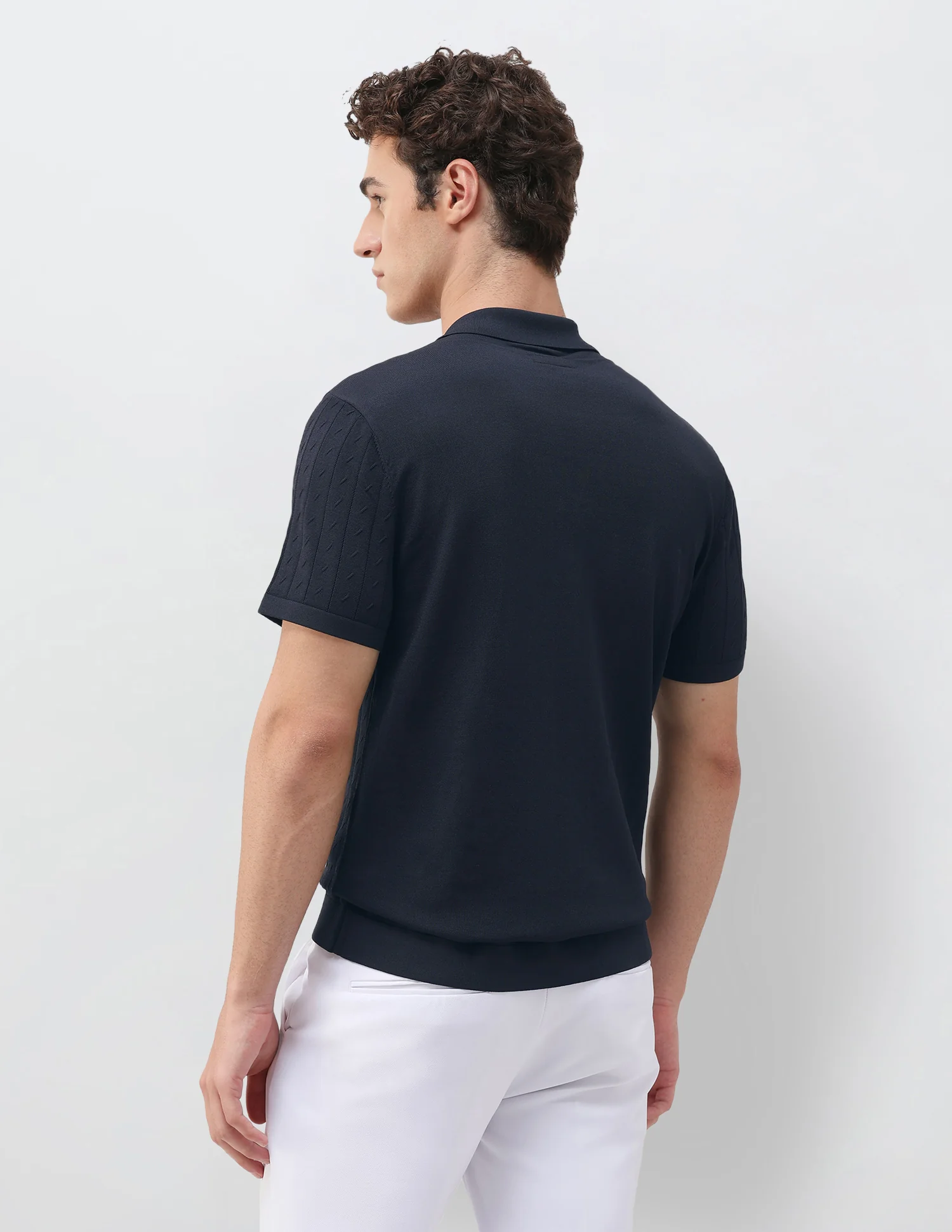 Self Design Vertical Striped Slim Fit Polo Shirt - Image 5