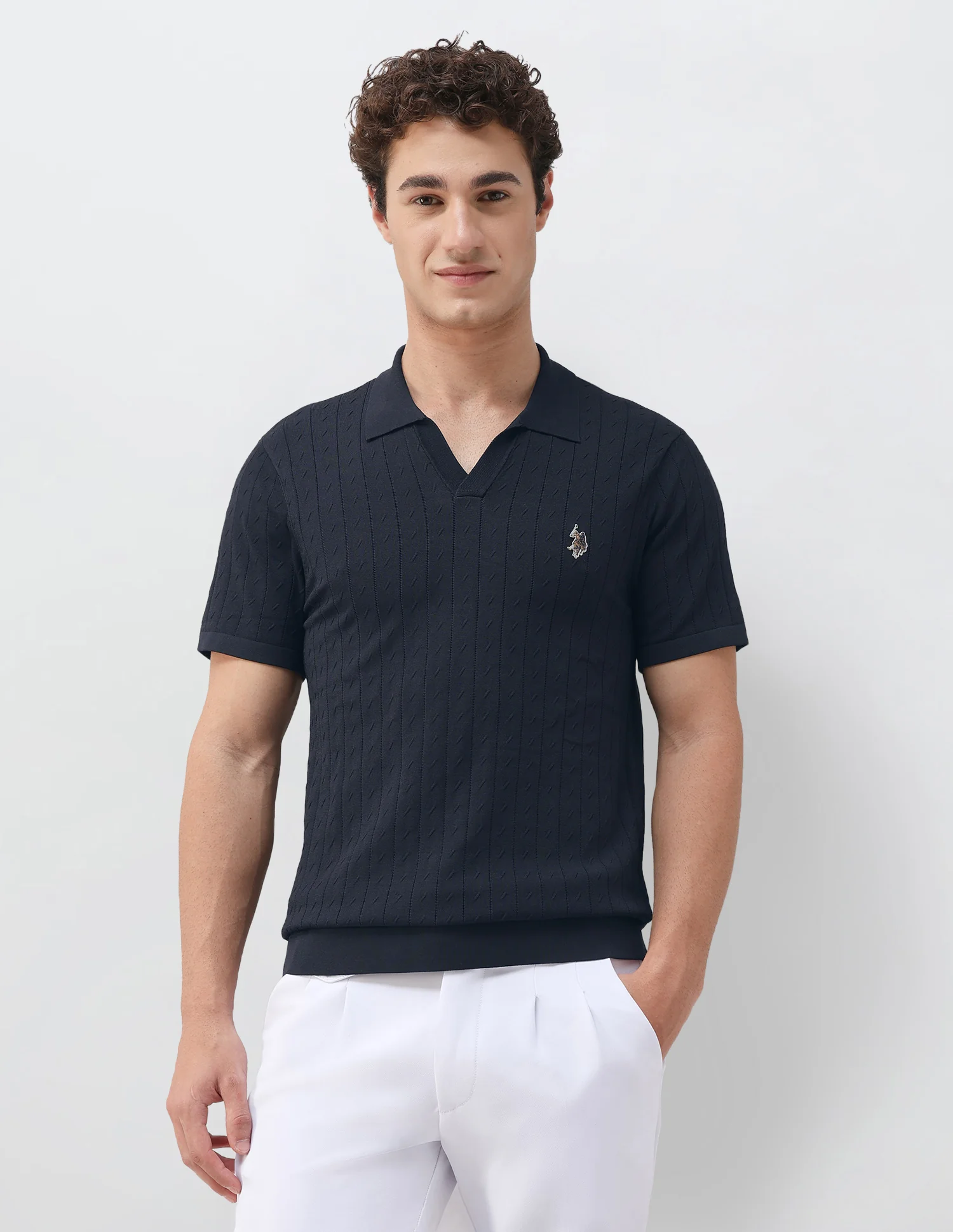 Self Design Vertical Striped Slim Fit Polo Shirt - Image 6