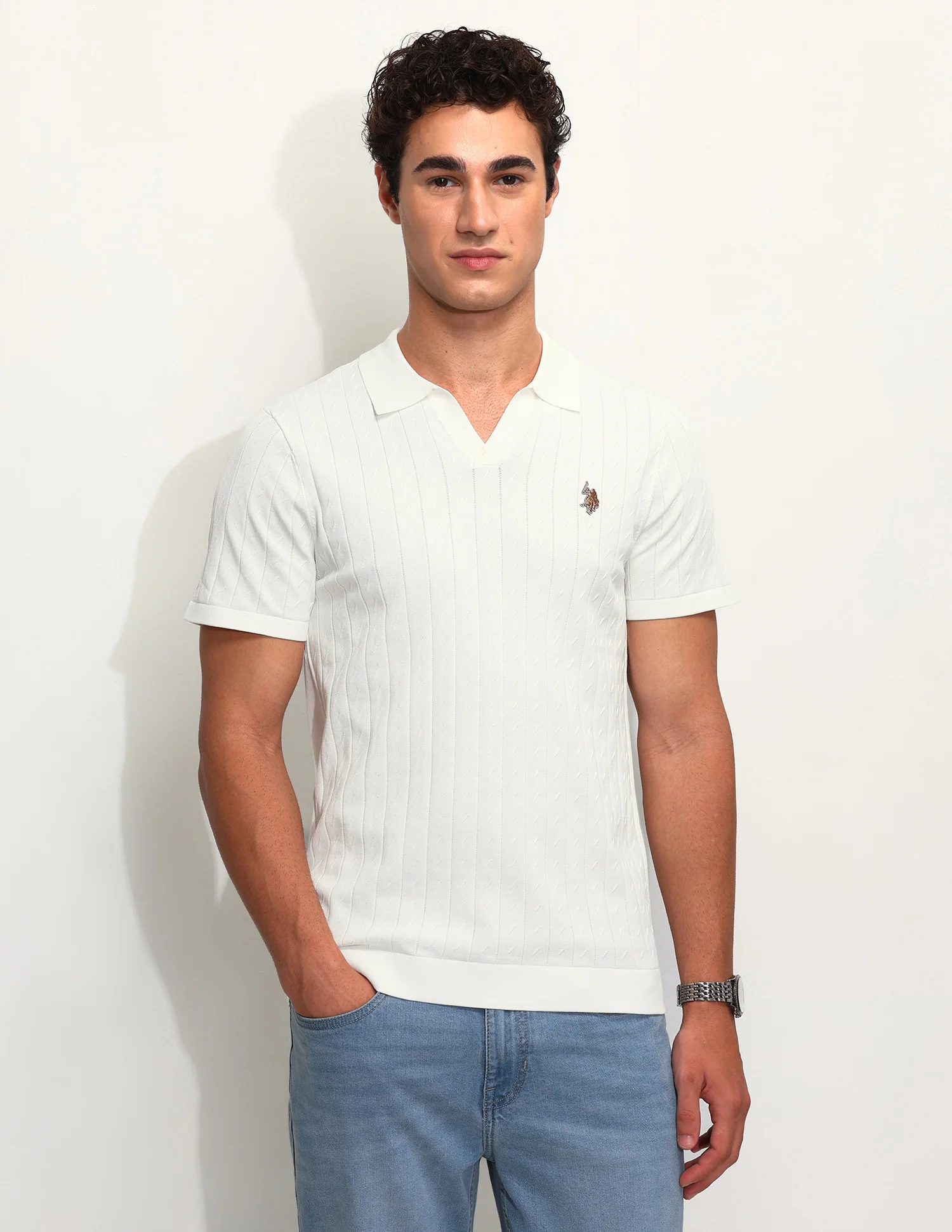 Self Design Vertical Striped Slim Fit Polo Shirt