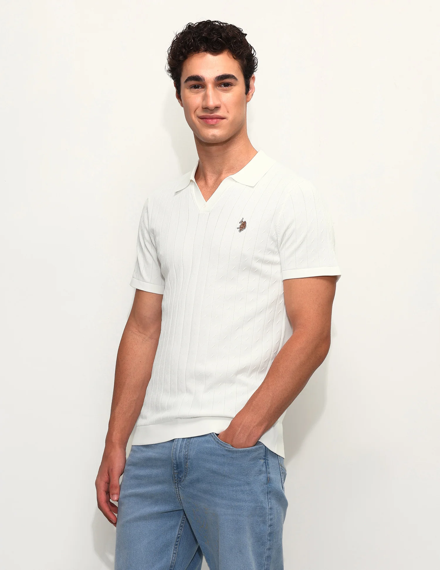 Self Design Vertical Striped Slim Fit Polo Shirt - Image 4