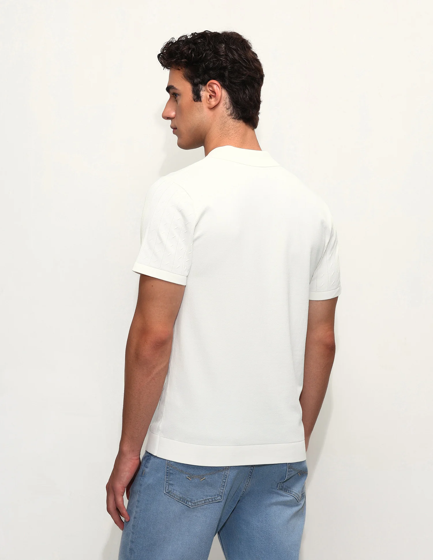 Self Design Vertical Striped Slim Fit Polo Shirt - Image 5