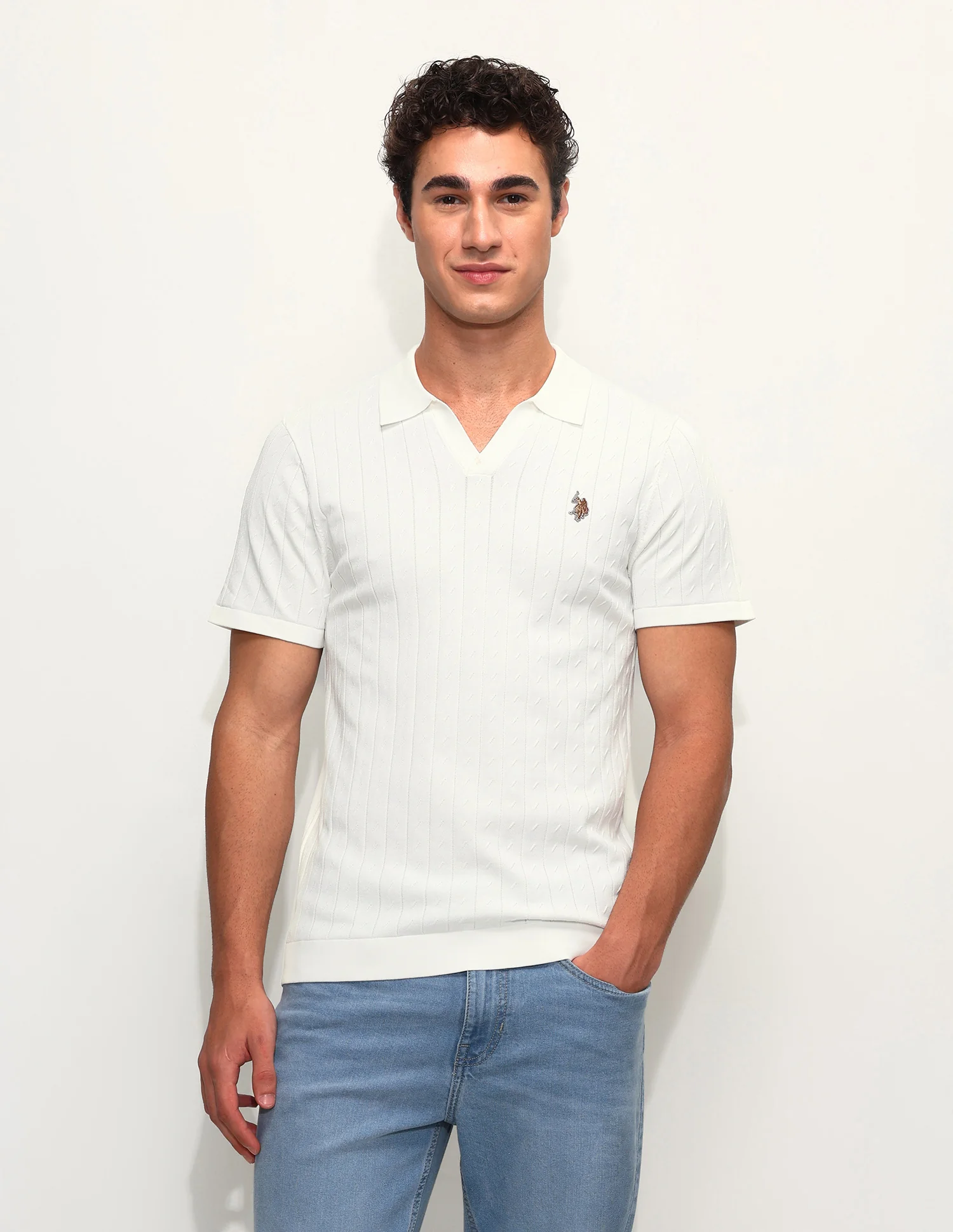Self Design Vertical Striped Slim Fit Polo Shirt - Image 6