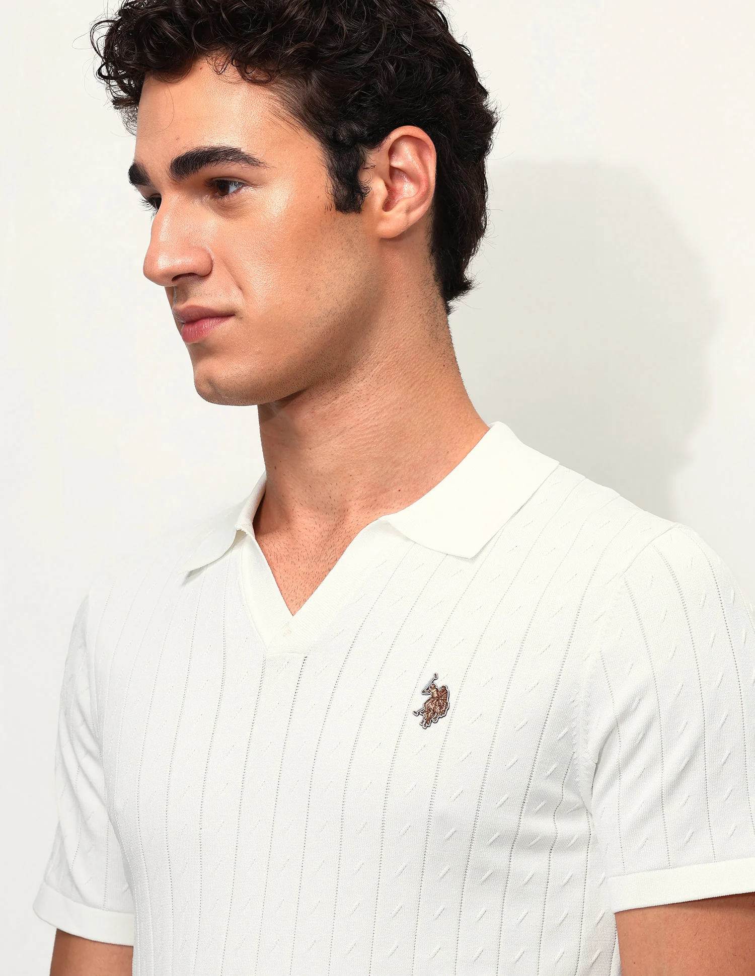 Self Design Vertical Striped Slim Fit Polo Shirt - Image 7