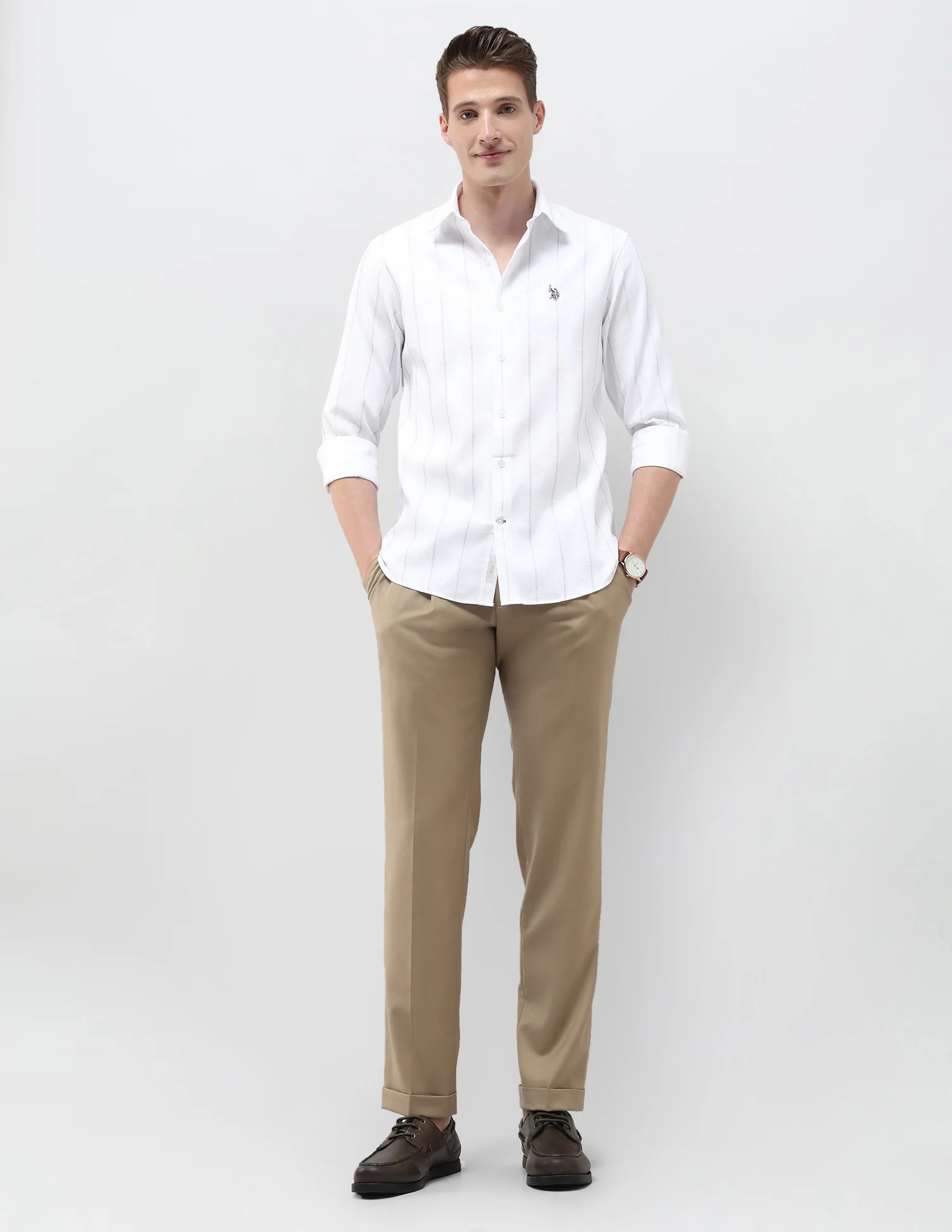 Self Design Vertical Striped Tailored Fit Shirt - Image 3