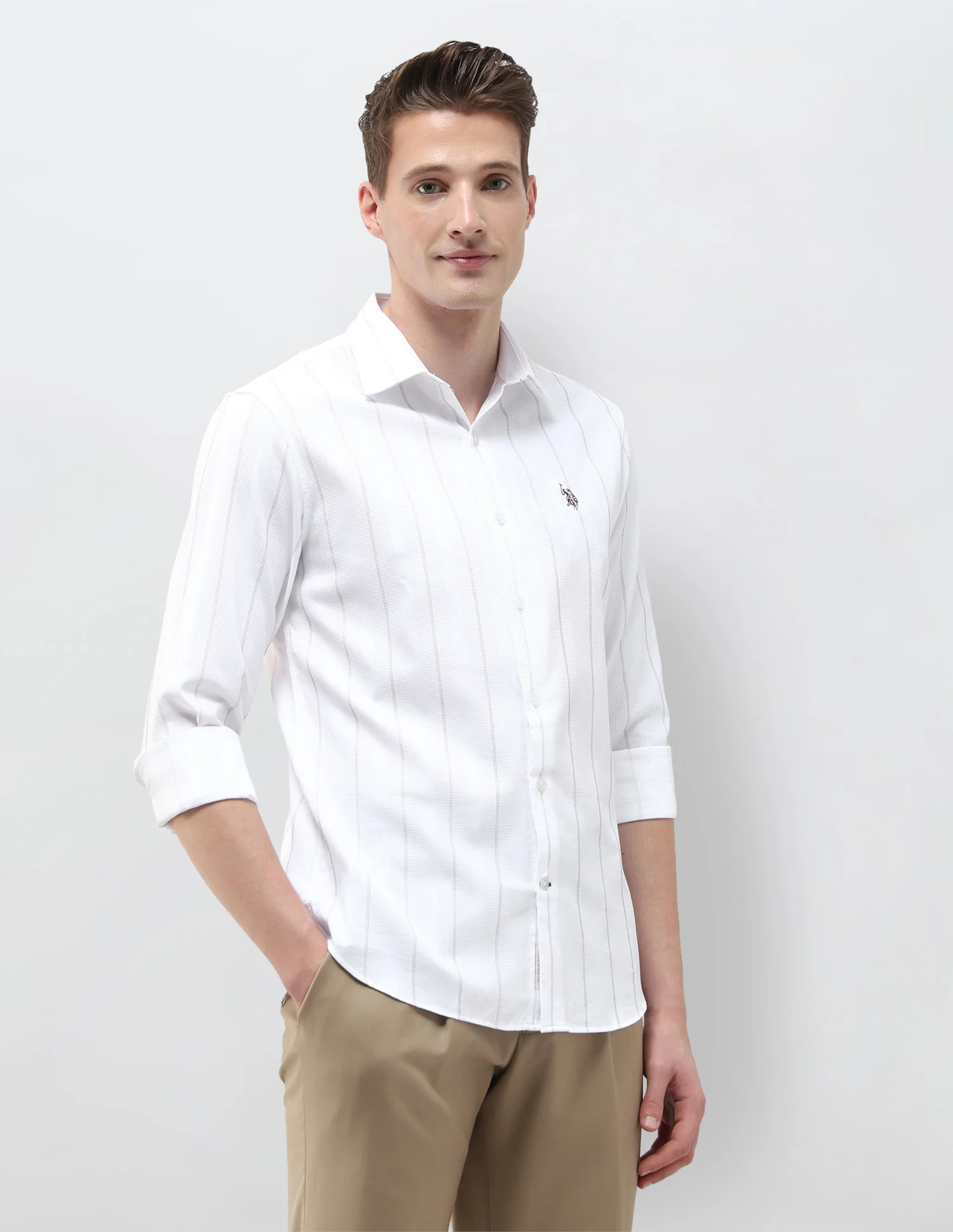Self Design Vertical Striped Tailored Fit Shirt - Image 4