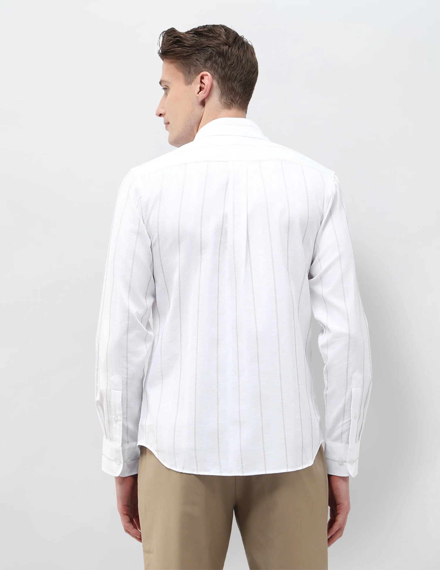 Self Design Vertical Striped Tailored Fit Shirt - Image 5