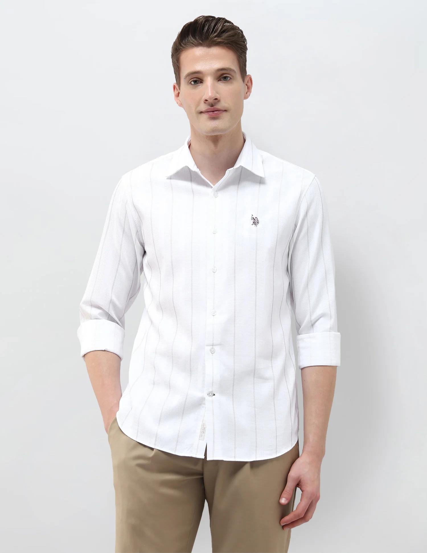 Self Design Vertical Striped Tailored Fit Shirt - Image 6