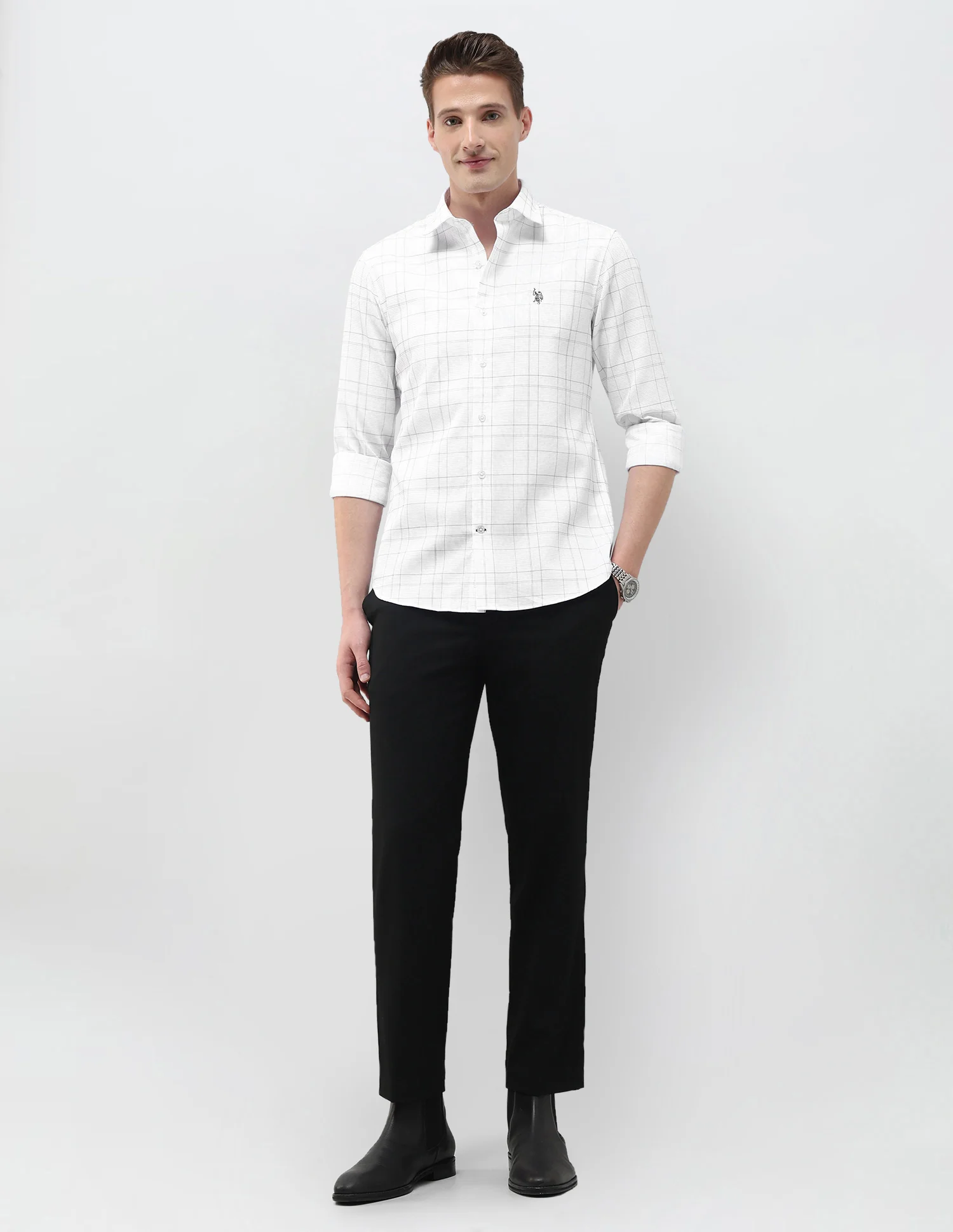 Self Design Windowpane Checked Tailored Fit Shirt - Image 3