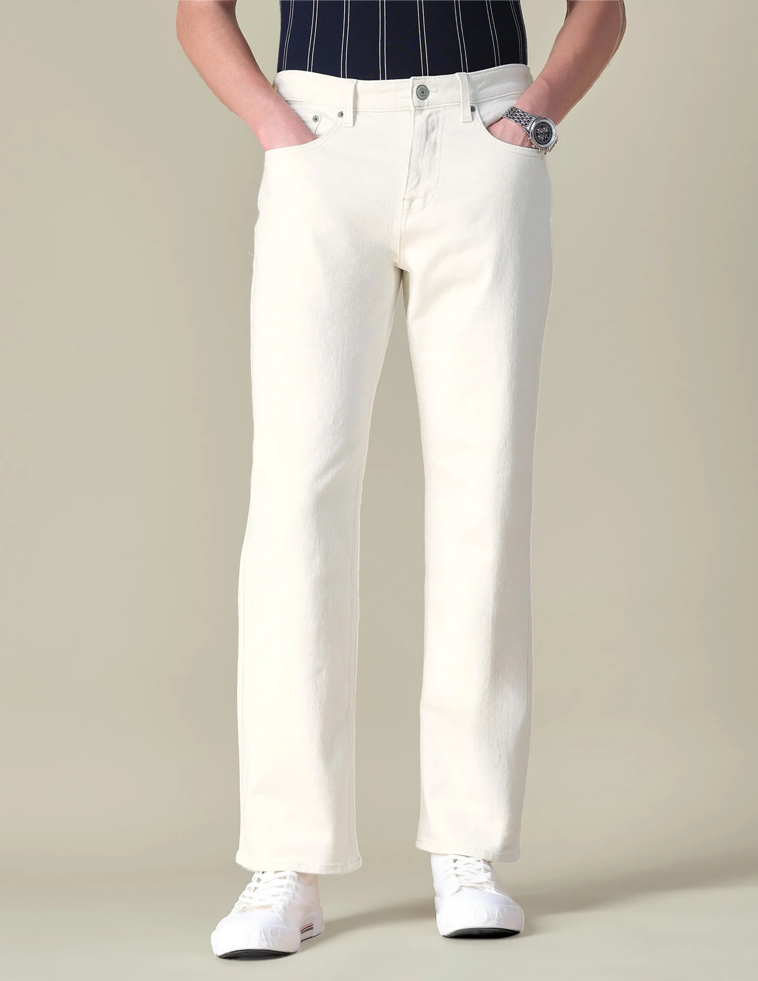 Shawn Relaxed Fit Beige Jeans - Image 6