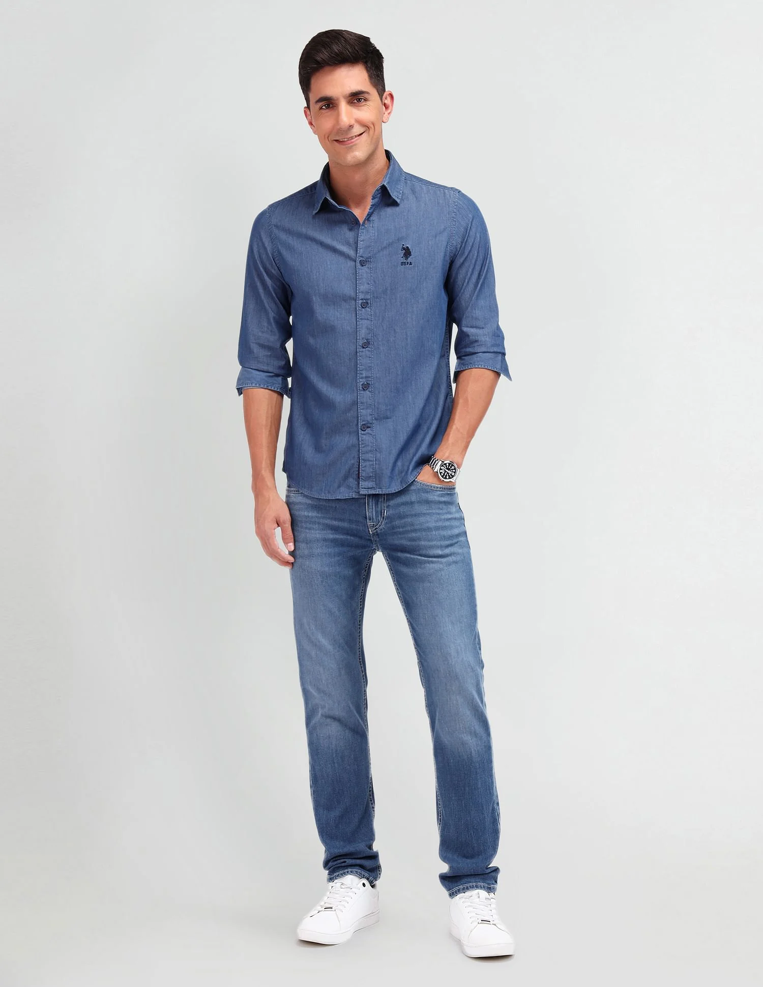 Slim Fit Chambray Shirt - Image 3