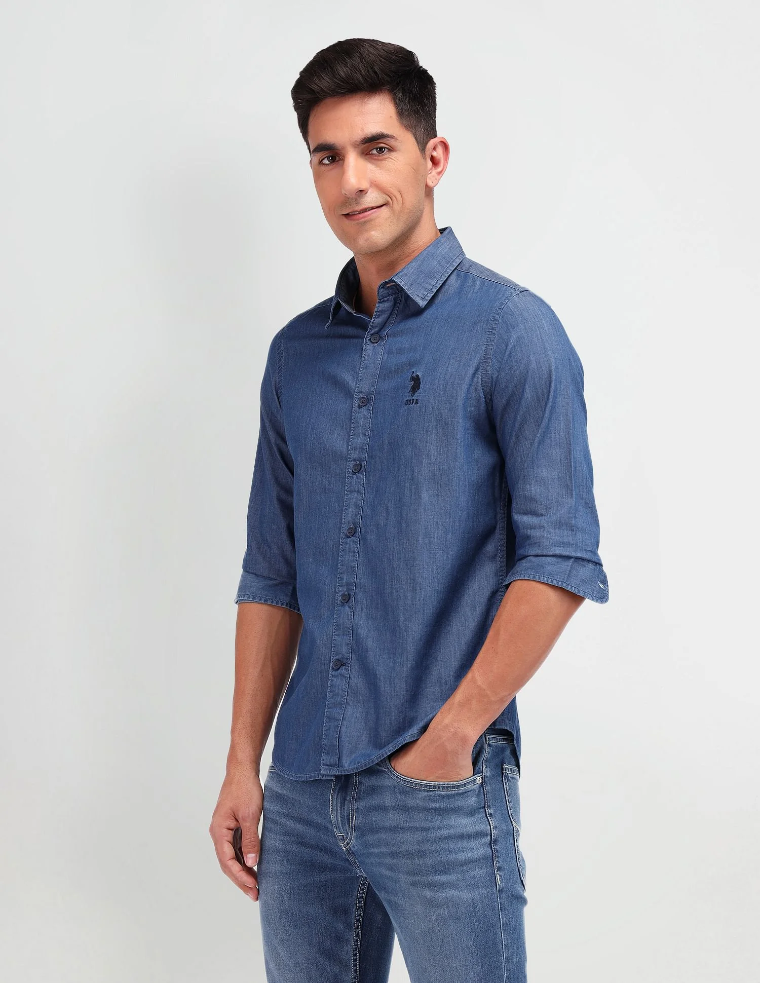 Slim Fit Chambray Shirt - Image 4