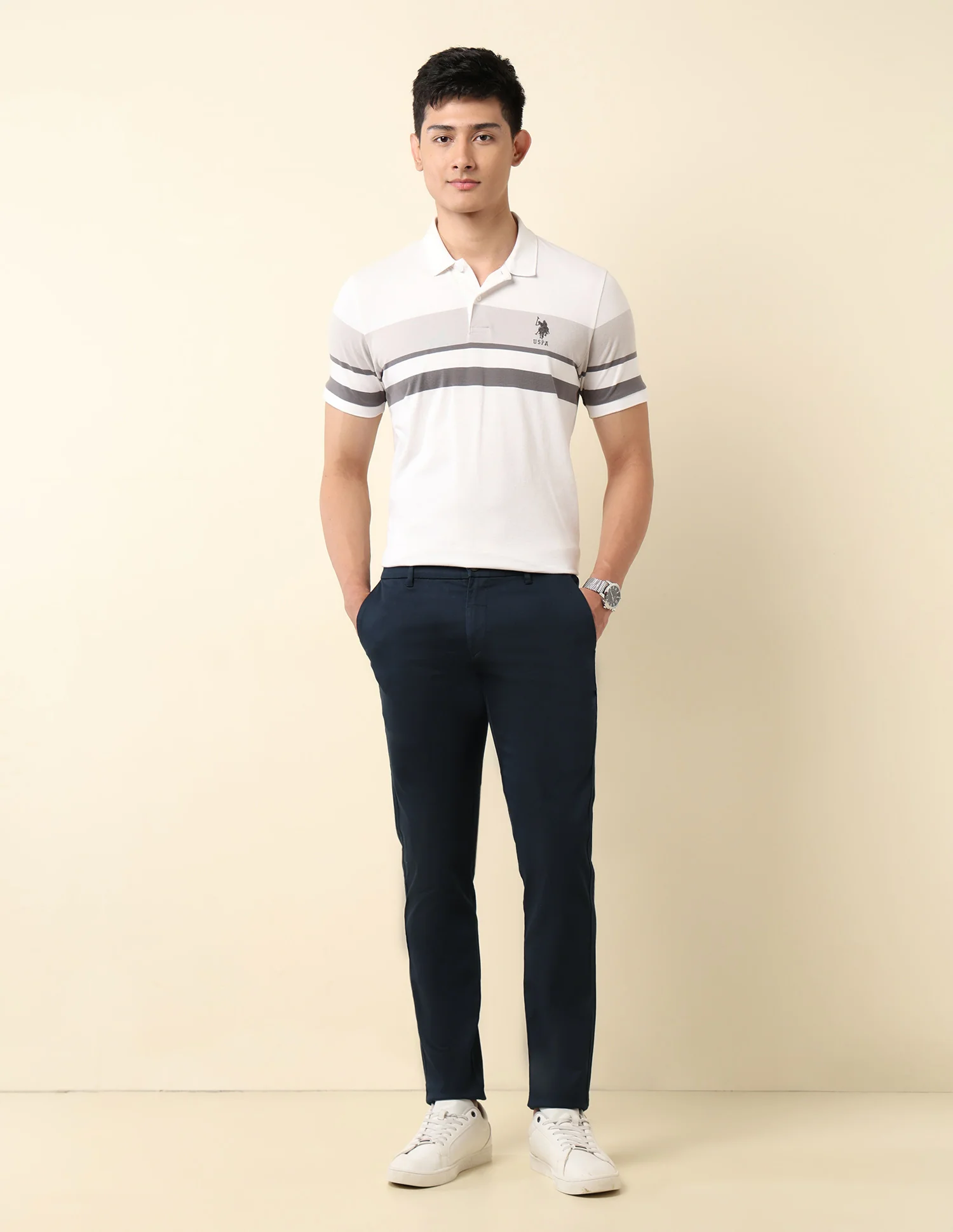 Slim Fit Dobby Trousers - Image 3
