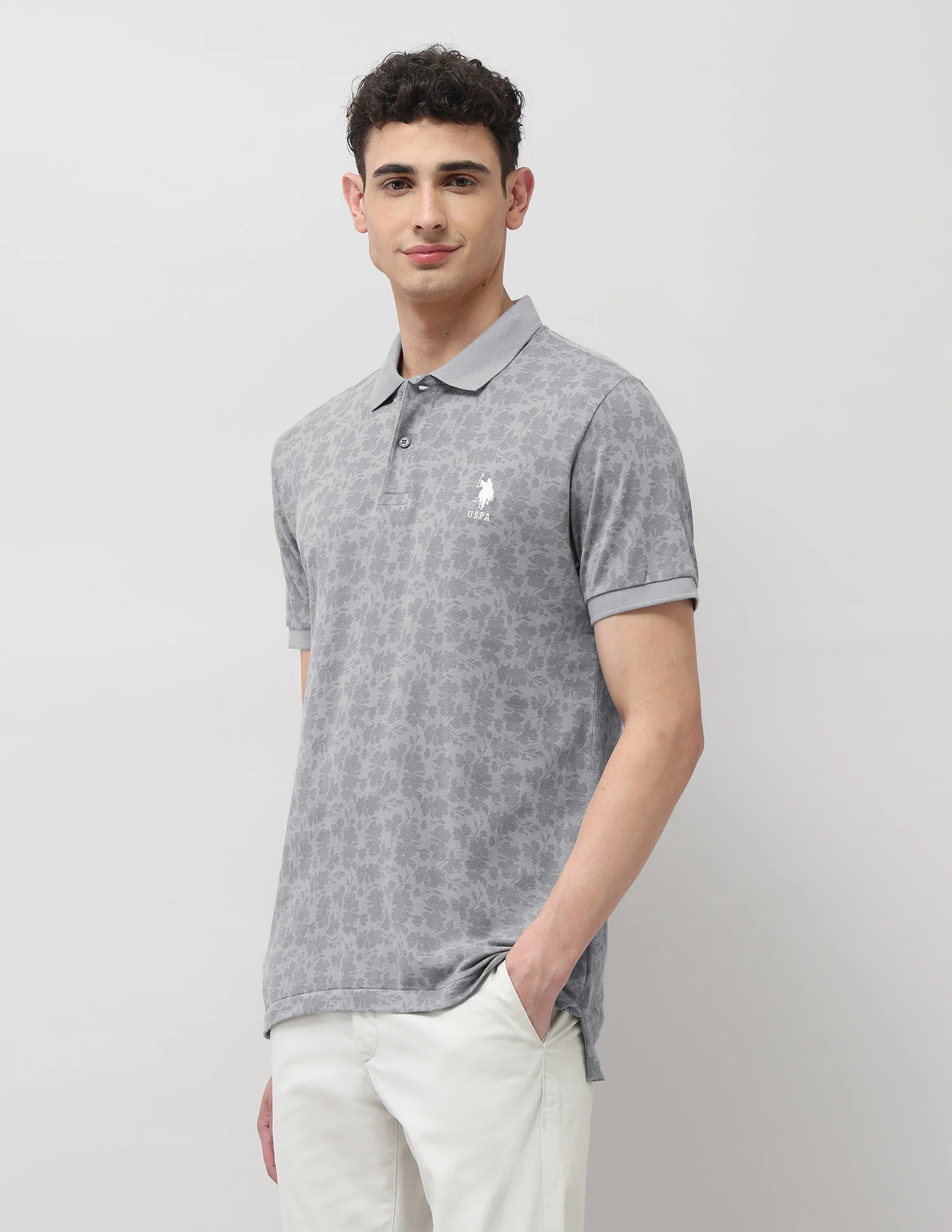 Slim Fit Floral Printed Polo Shirt - Image 4