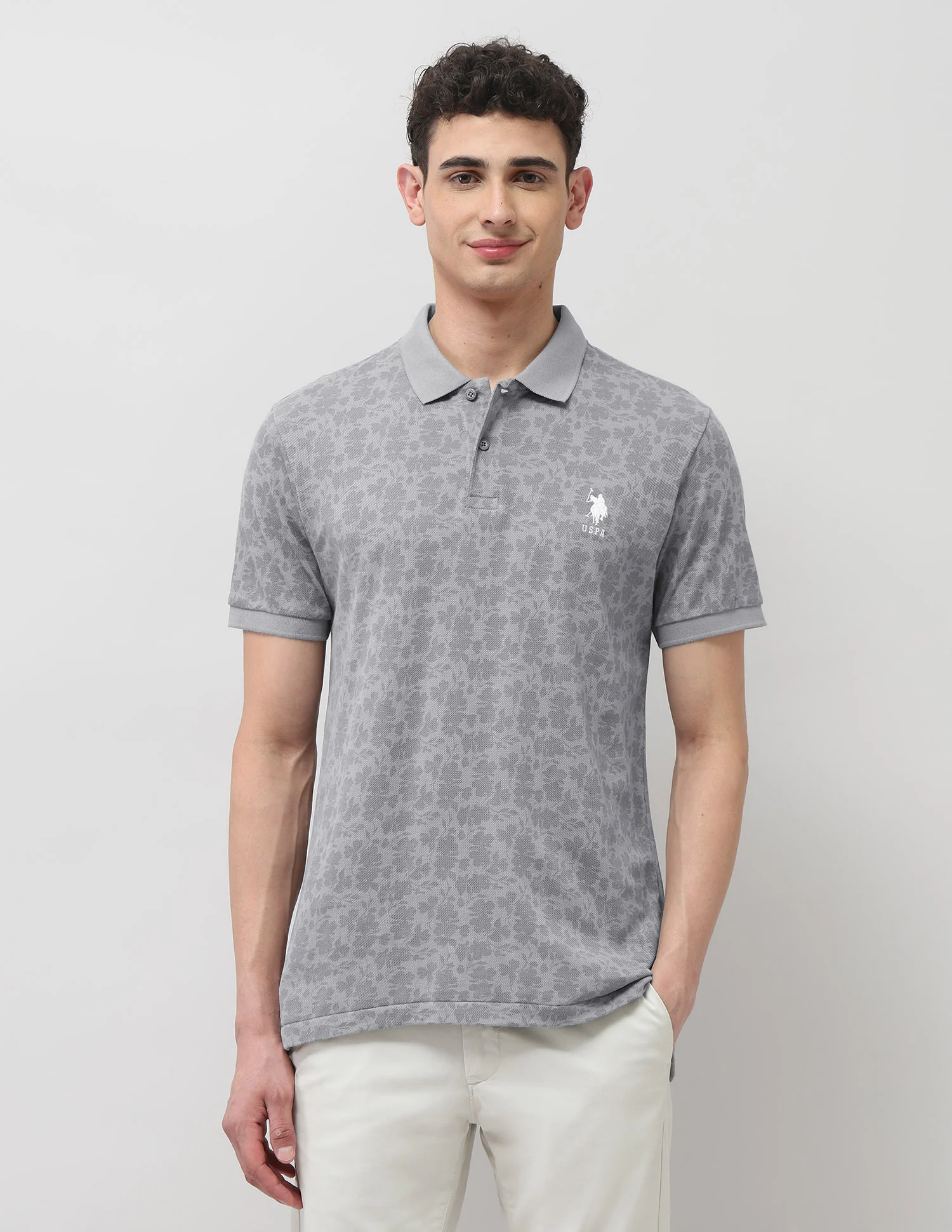 Slim Fit Floral Printed Polo Shirt - Image 6