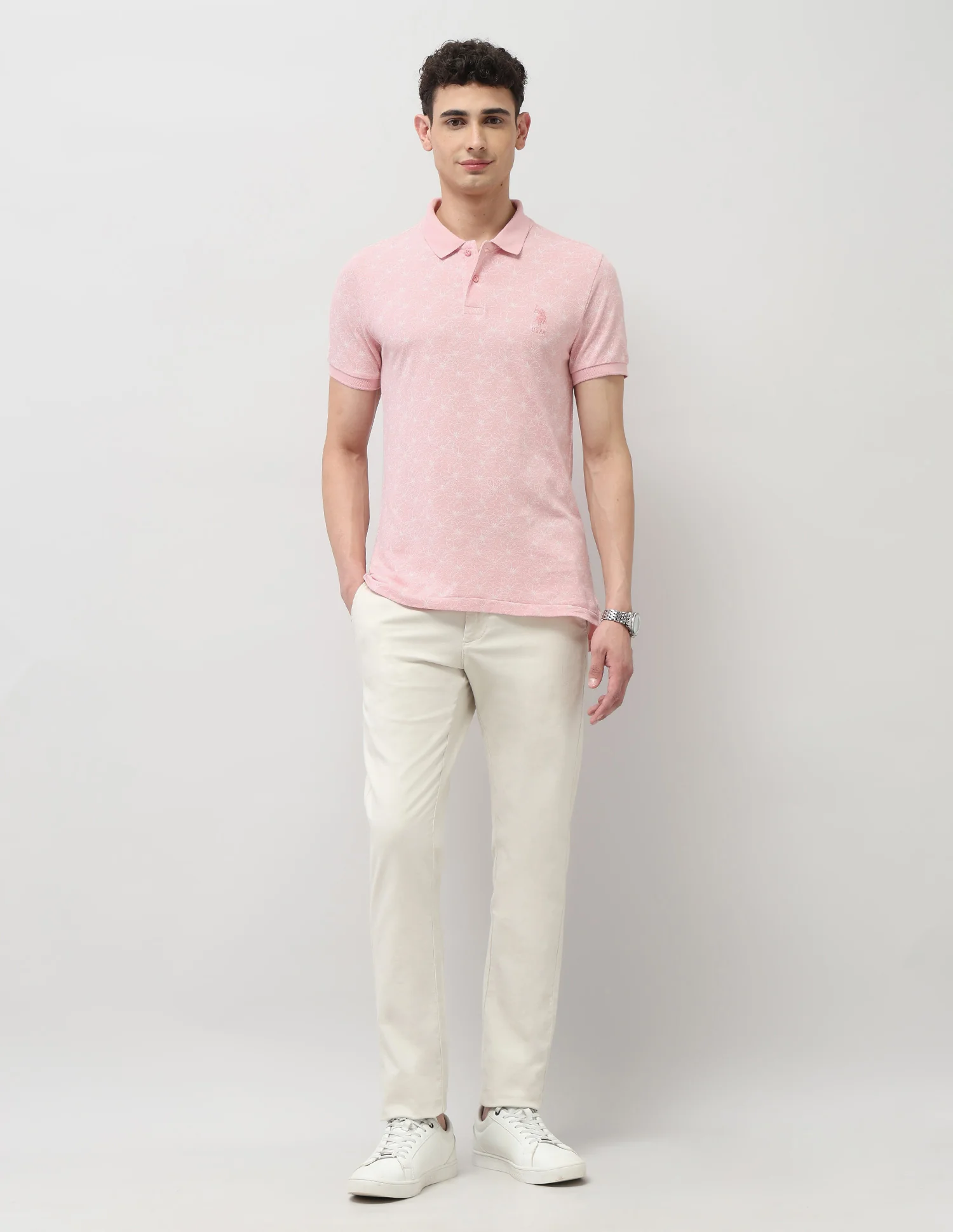 Slim Fit Floral Printed Polo Shirt - Image 3