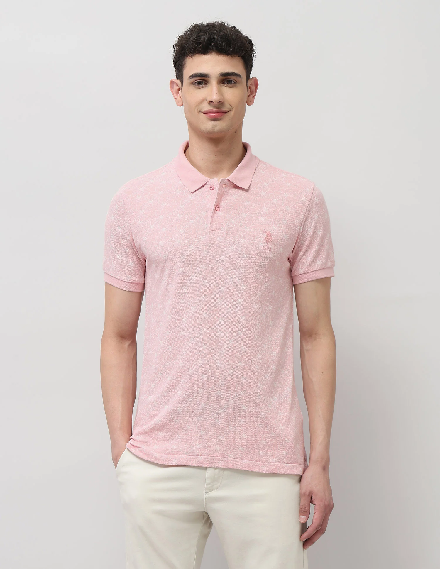 Slim Fit Floral Printed Polo Shirt - Image 6