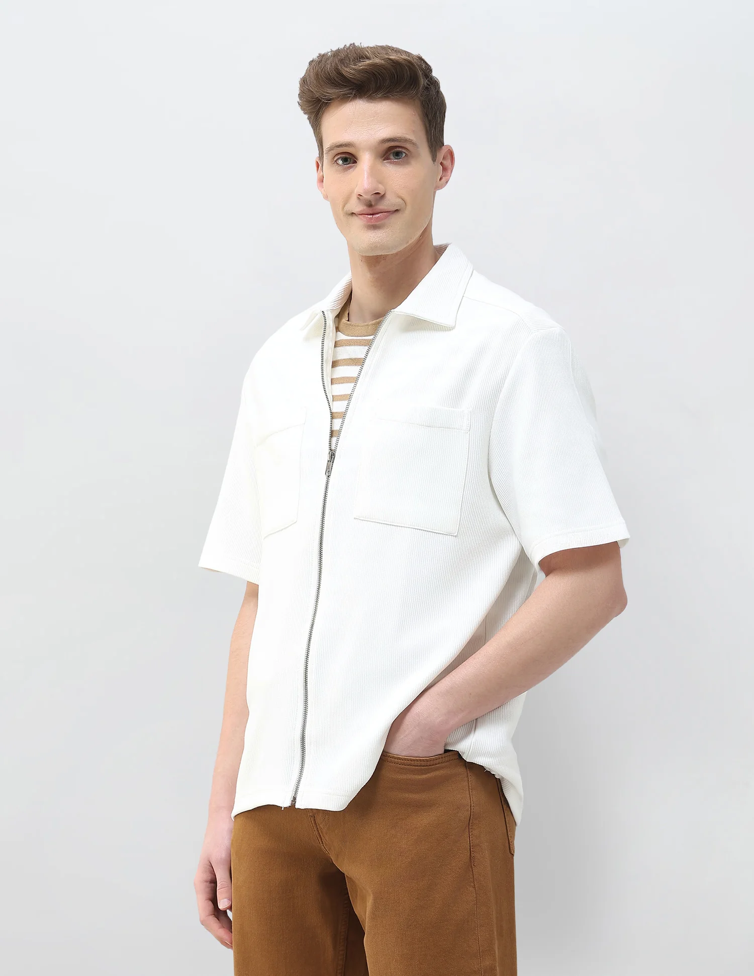 Slim Fit Knitted Zipper Shirt - Image 4