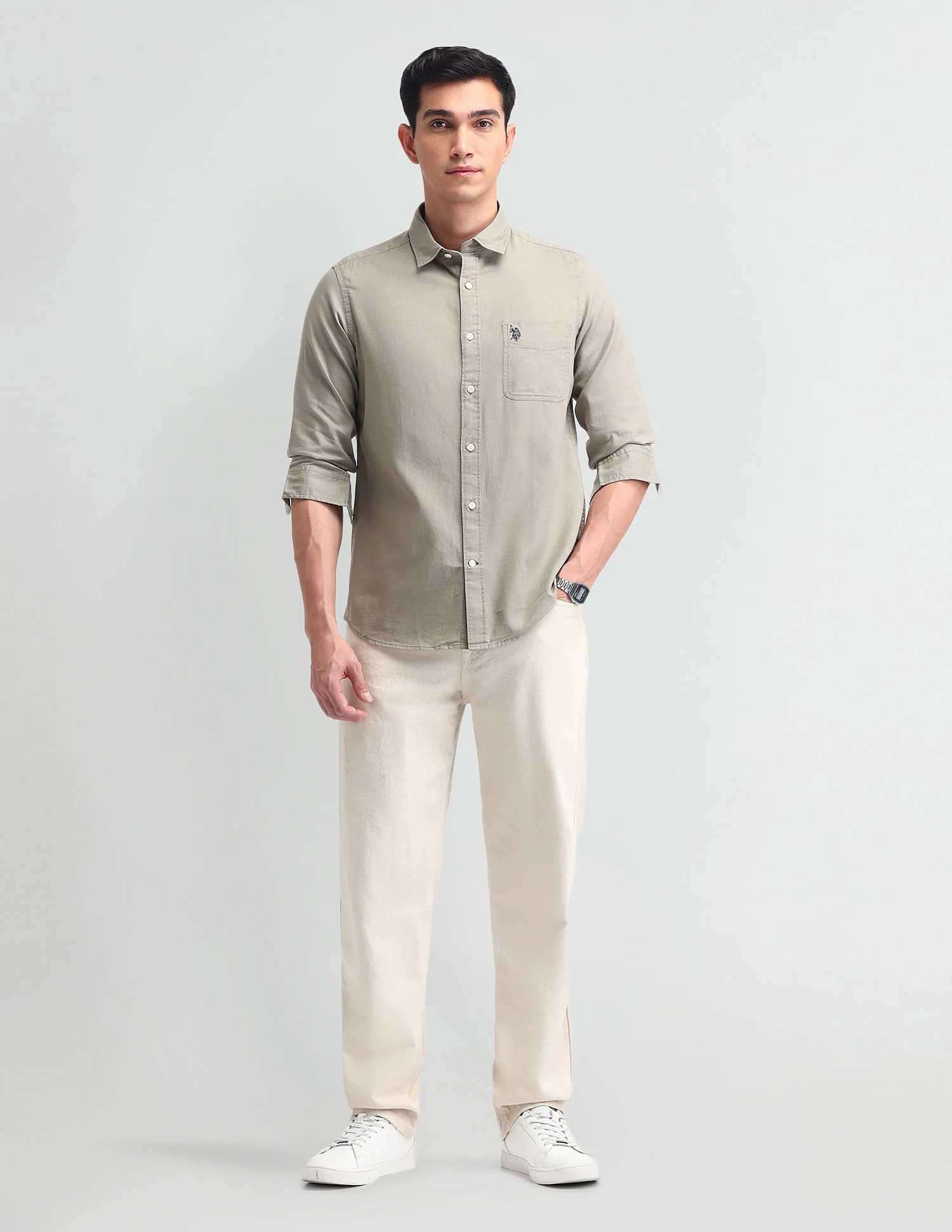 Slim Fit Solid Twill Shirt - Image 3