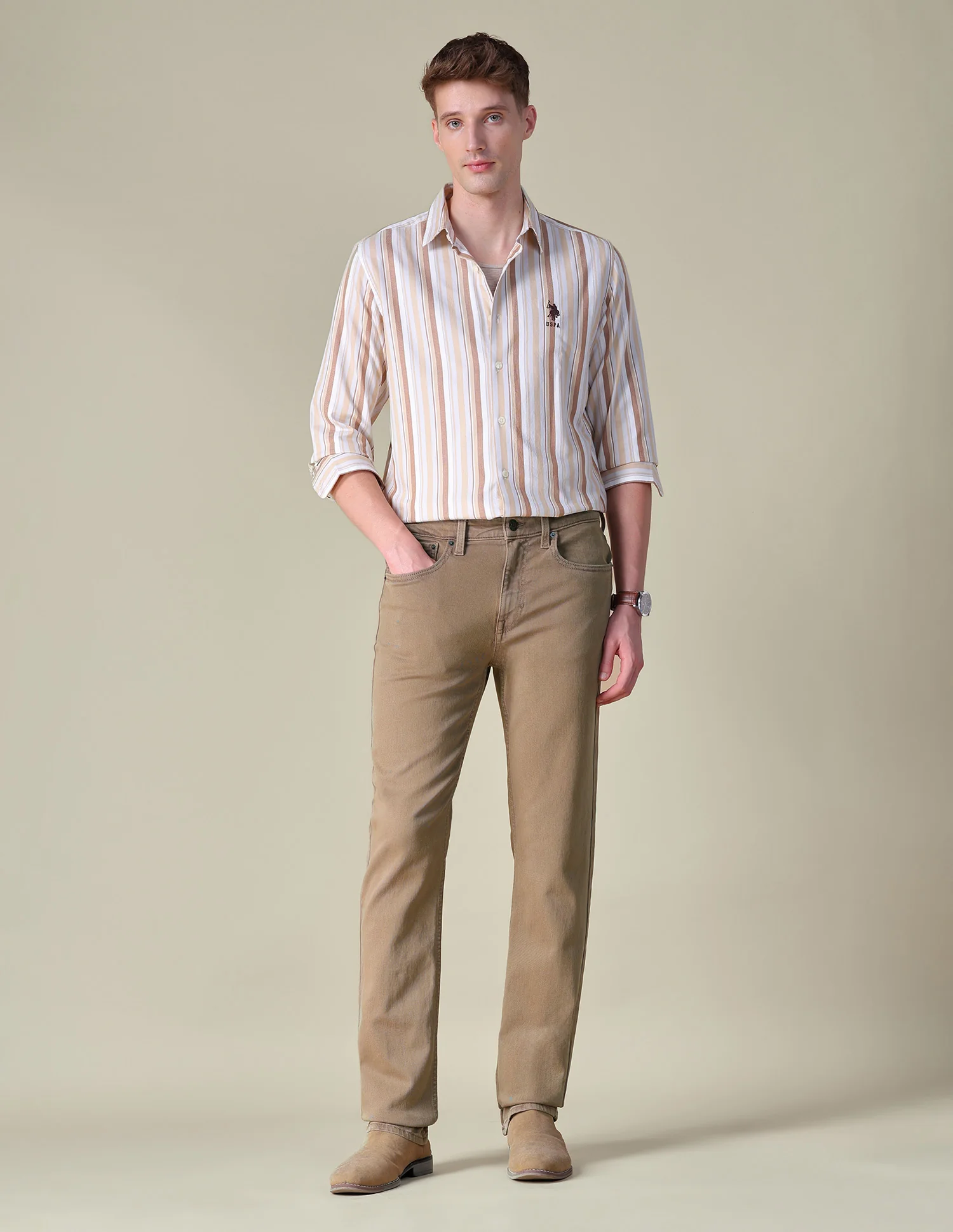 Slim Straight Fit Brown Jeans - Image 3