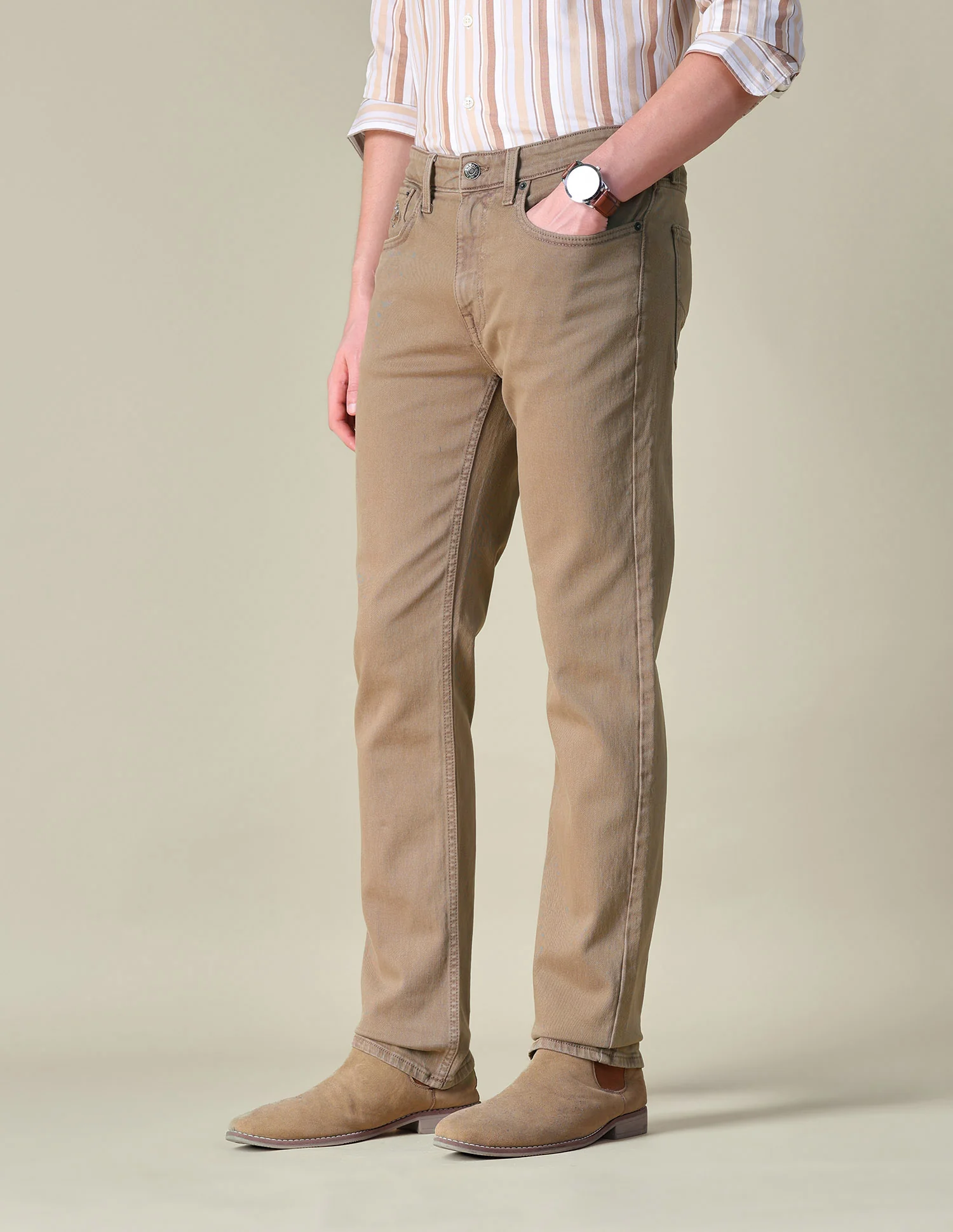Slim Straight Fit Brown Jeans - Image 4