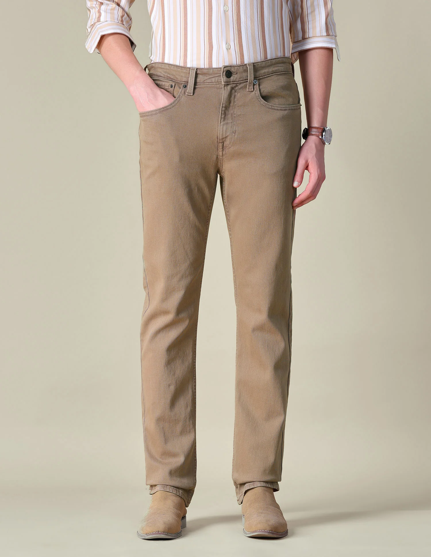 Slim Straight Fit Brown Jeans - Image 6