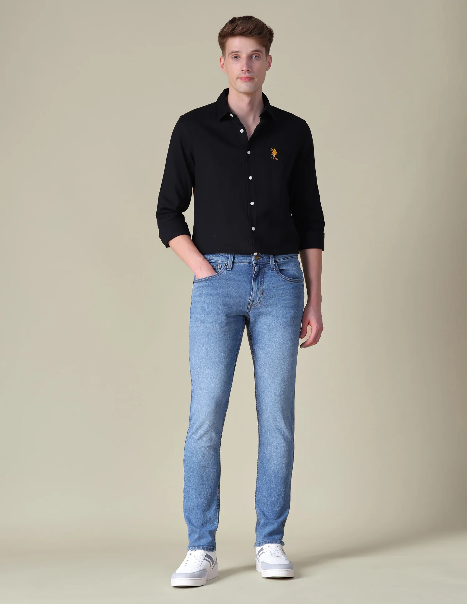 Slim Tapered Fit Blue Jeans - Image 3