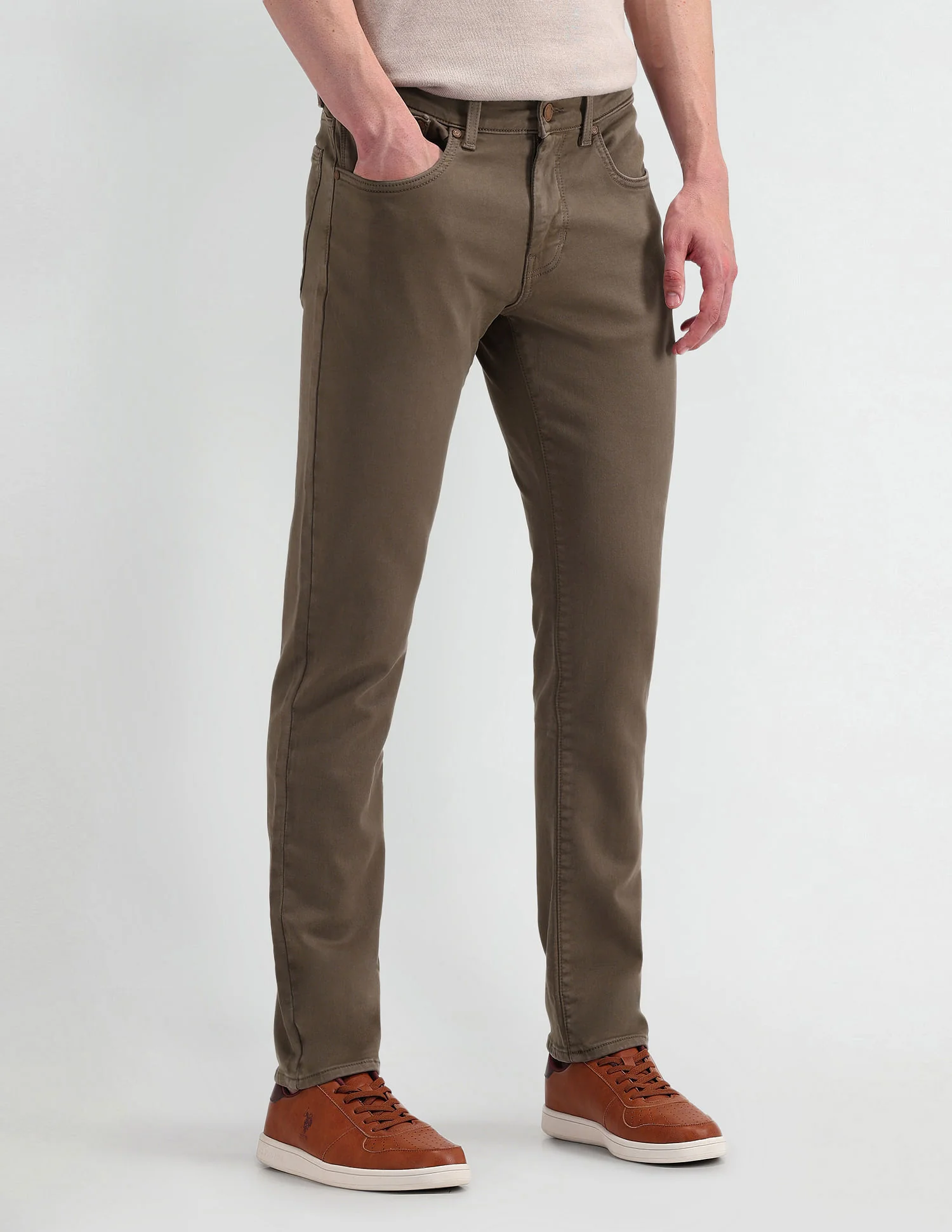 Slim Tapered Fit Brown Jeans