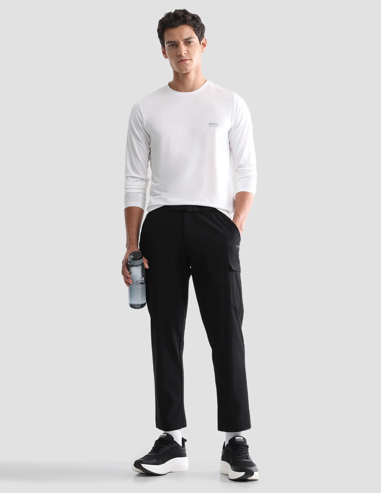 Solid Active Cargo Track Pants - Image 3