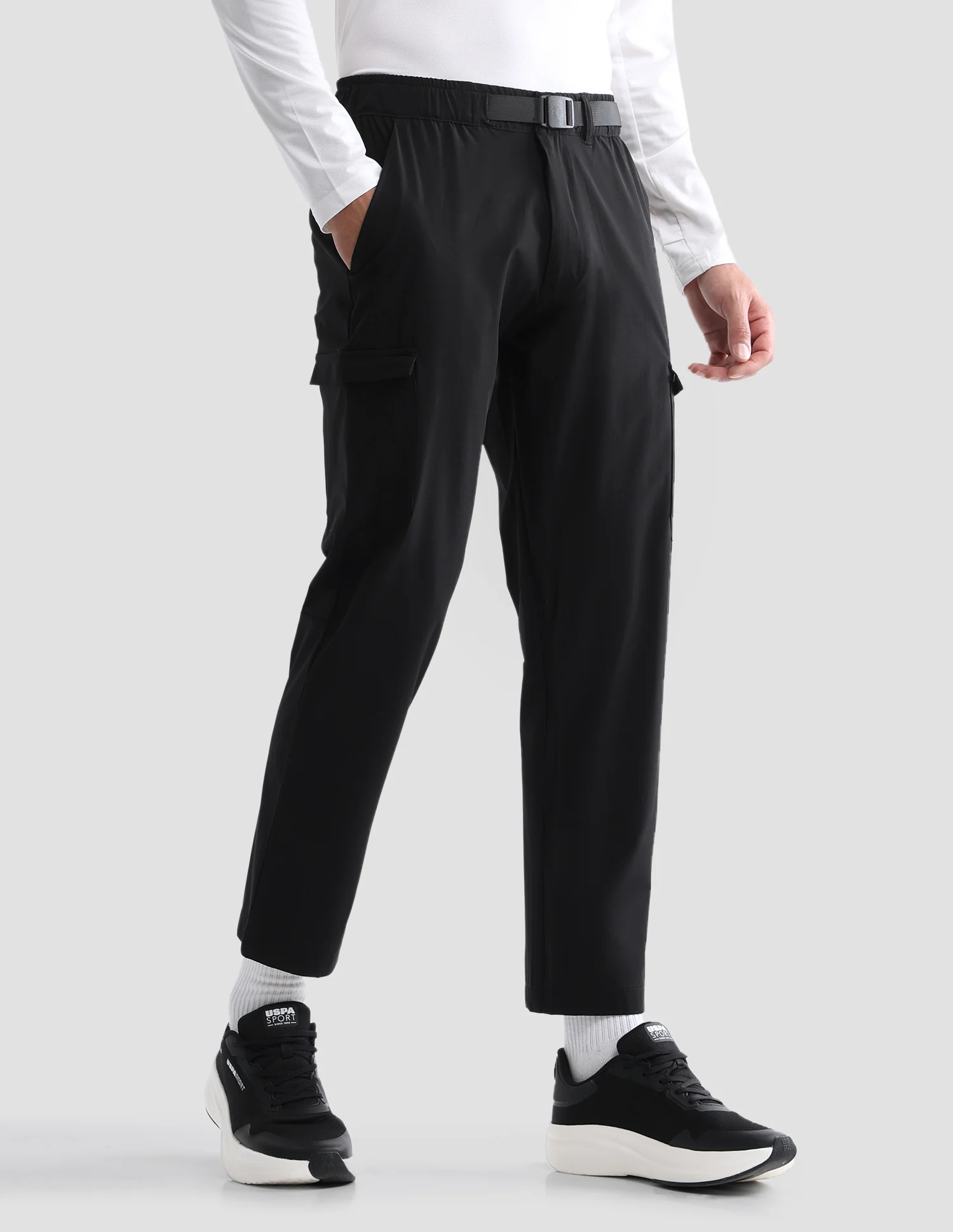 Solid Active Cargo Track Pants - Image 4