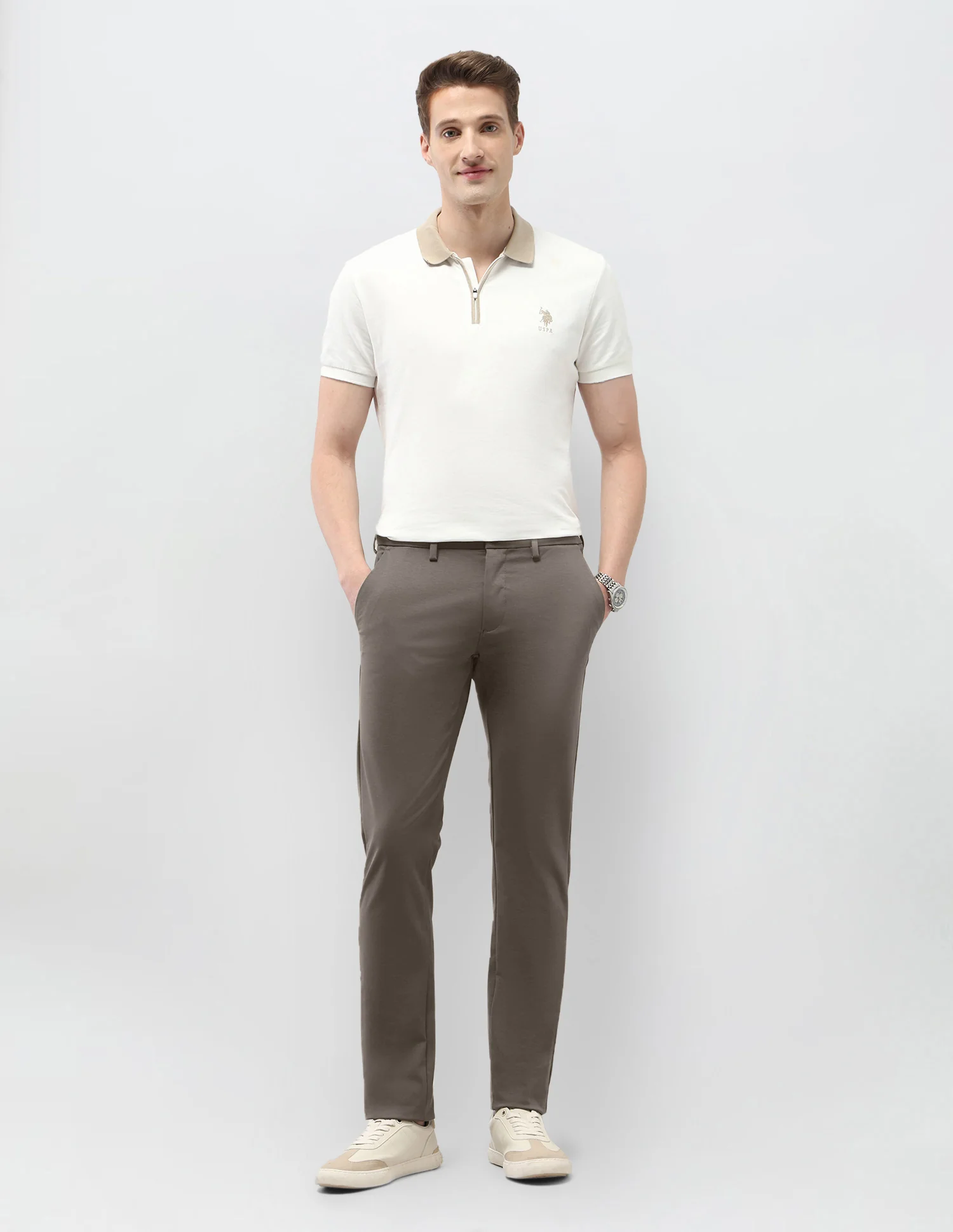 Solid Austin Slim Fit Trousers - Image 3