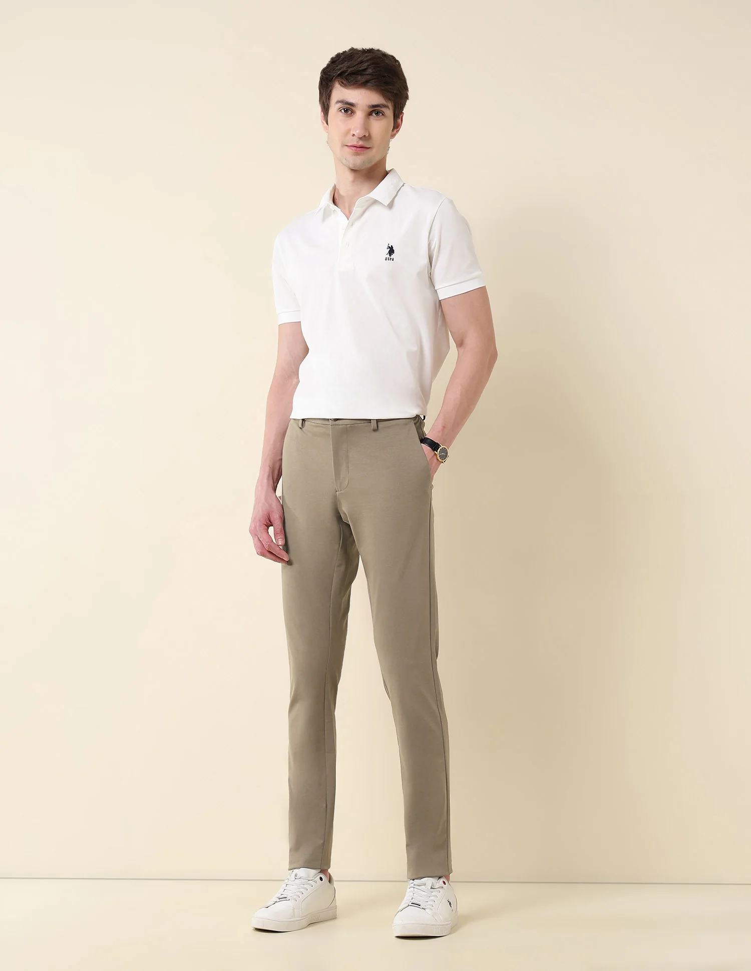 Solid Austin Slim Fit Twill Trousers - Image 3