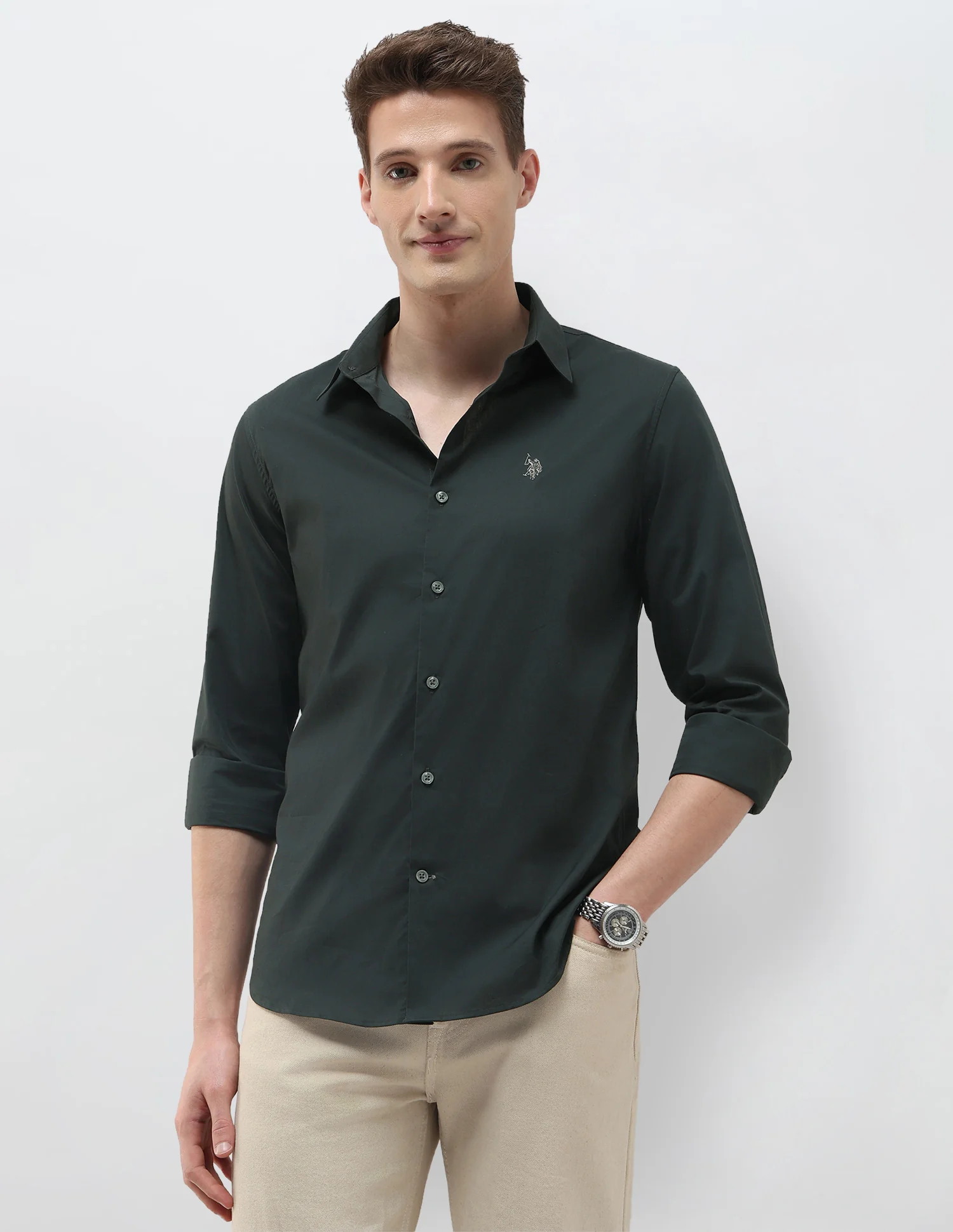 Solid Black & Gold Regular Fit Shirt