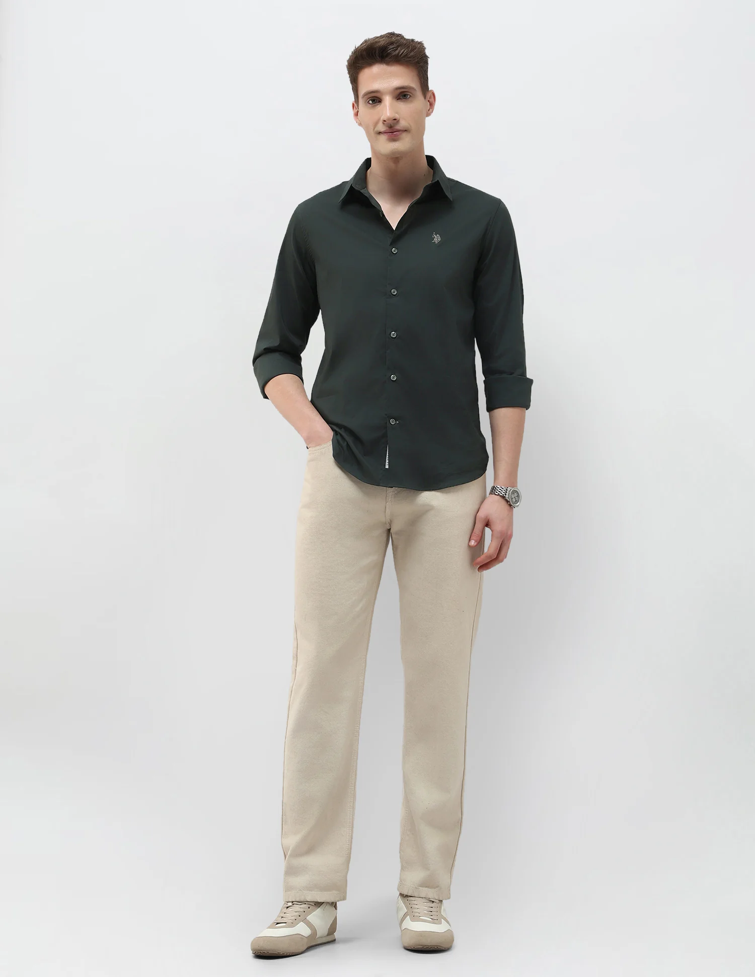 Solid Black & Gold Regular Fit Shirt - Image 3