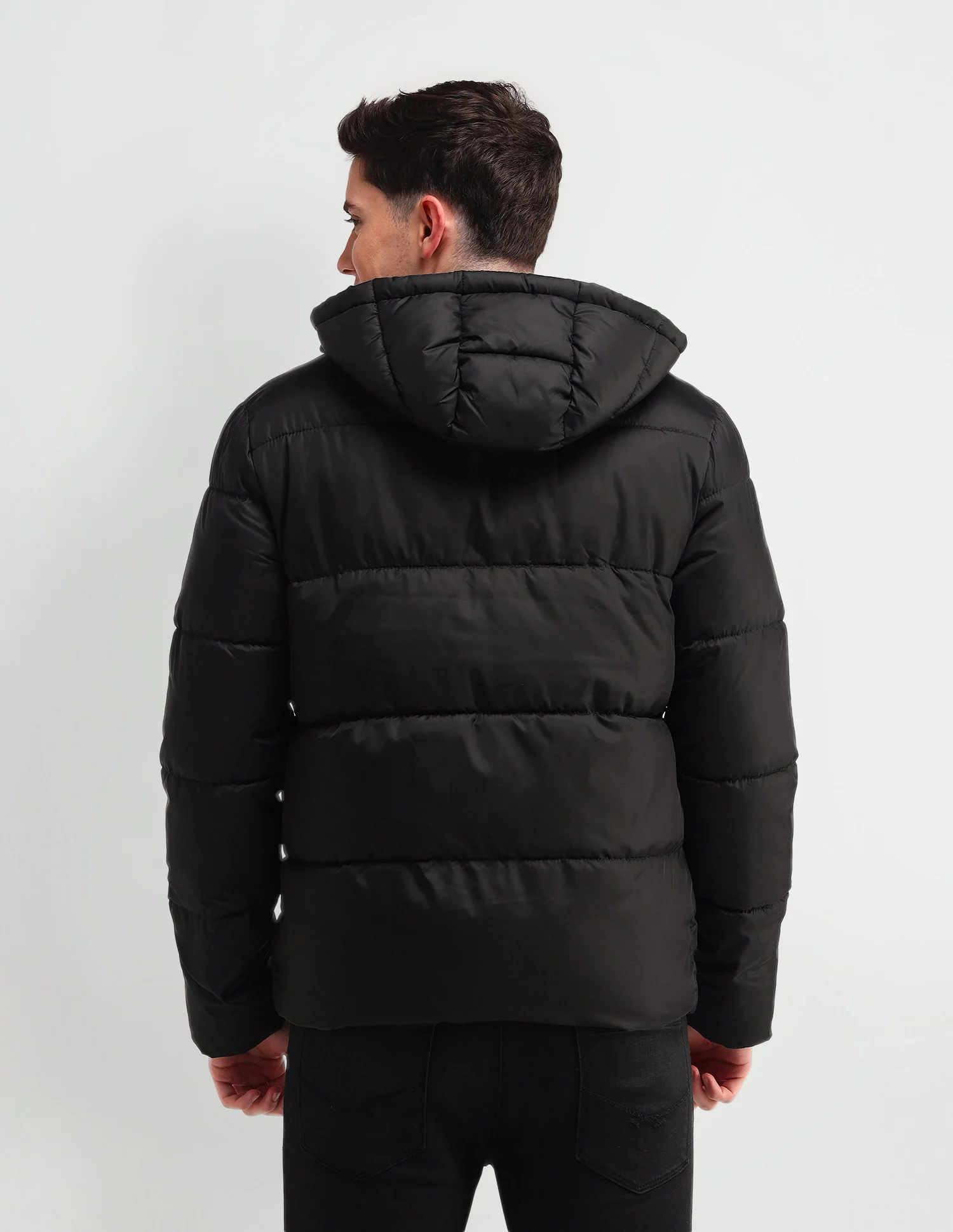 Solid Hooded Puffer Jacket - Image 5