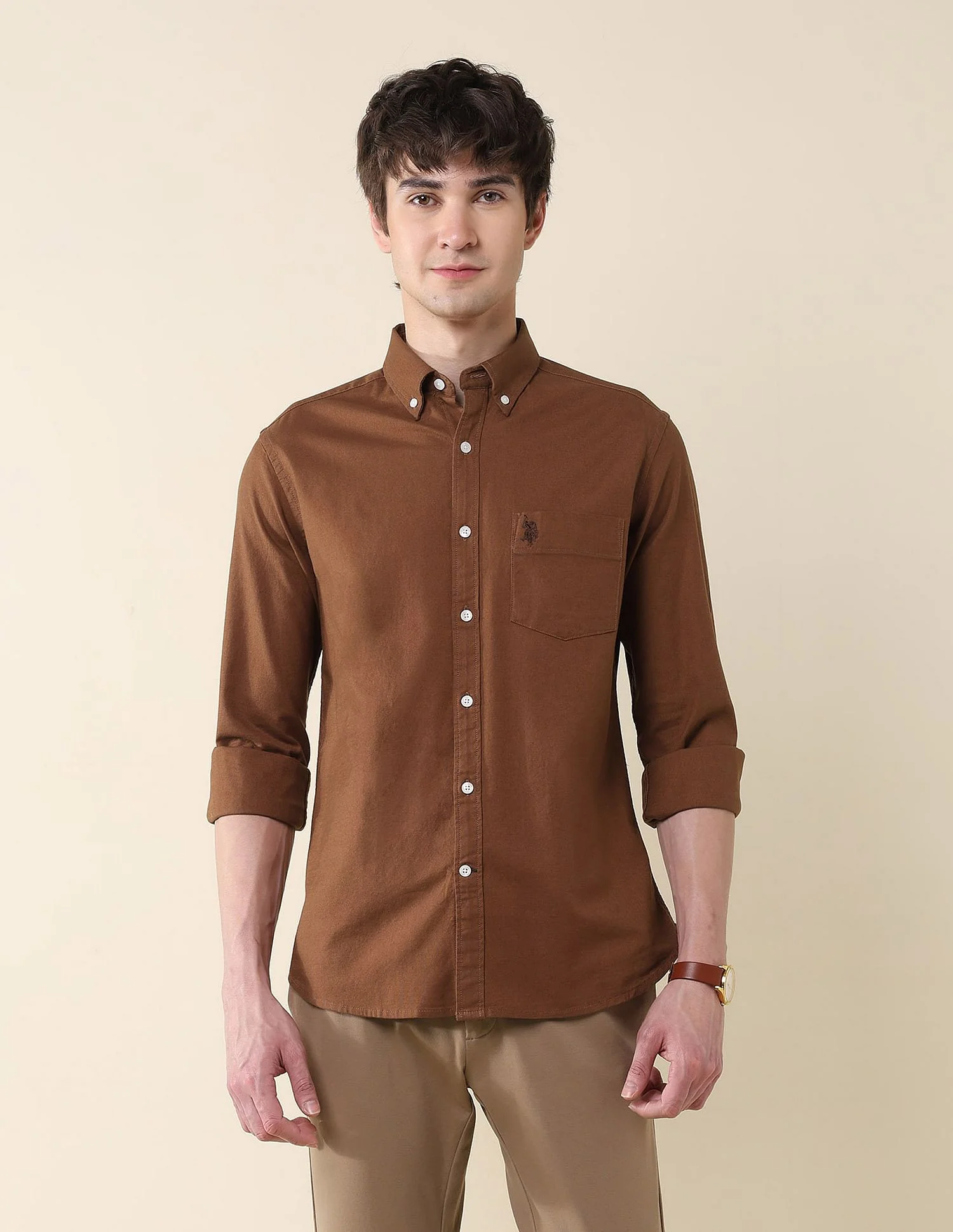 Solid Oxford Stretch Button Down Shirt