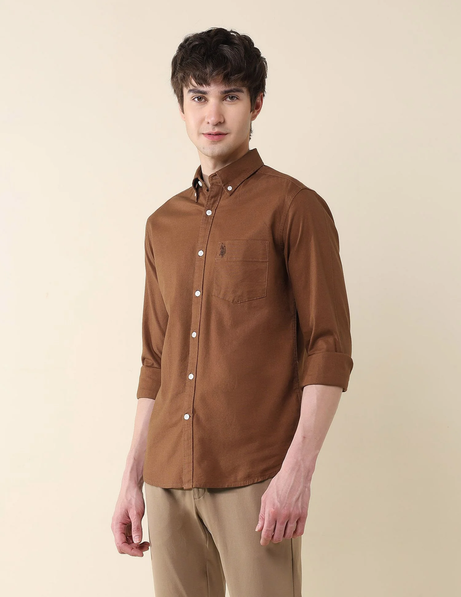 Solid Oxford Stretch Button Down Shirt - Image 4