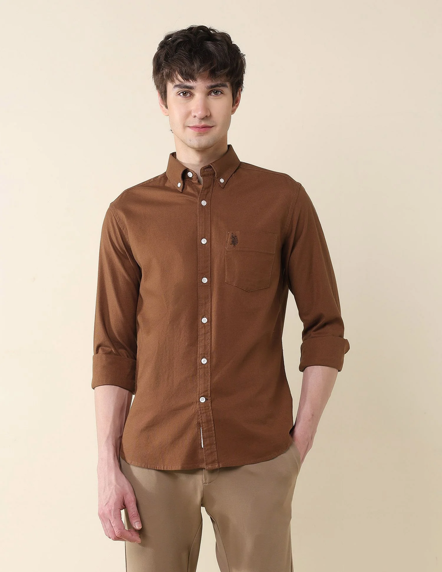 Solid Oxford Stretch Button Down Shirt - Image 6