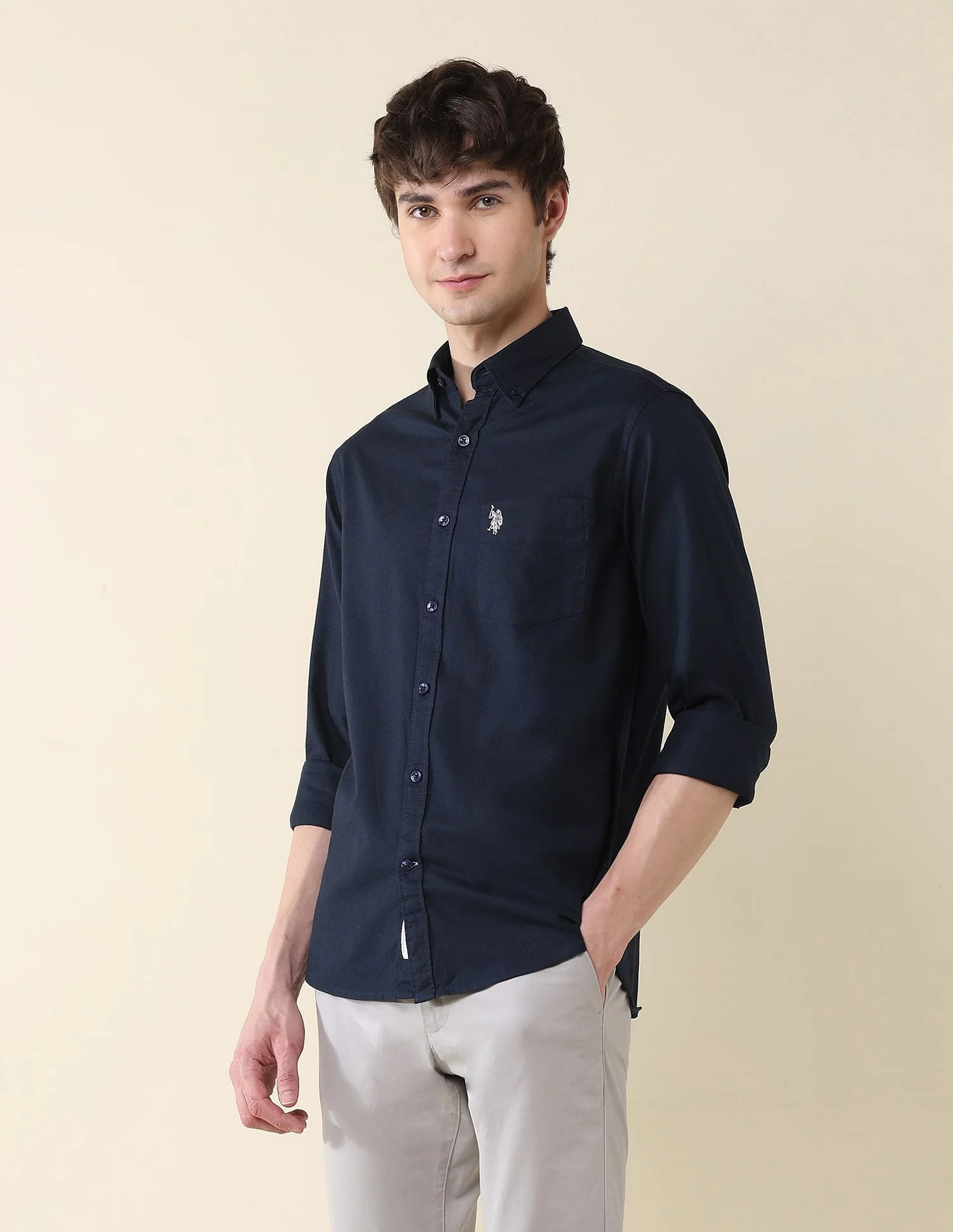 Solid Oxford Stretch Button Down Shirt - Image 4