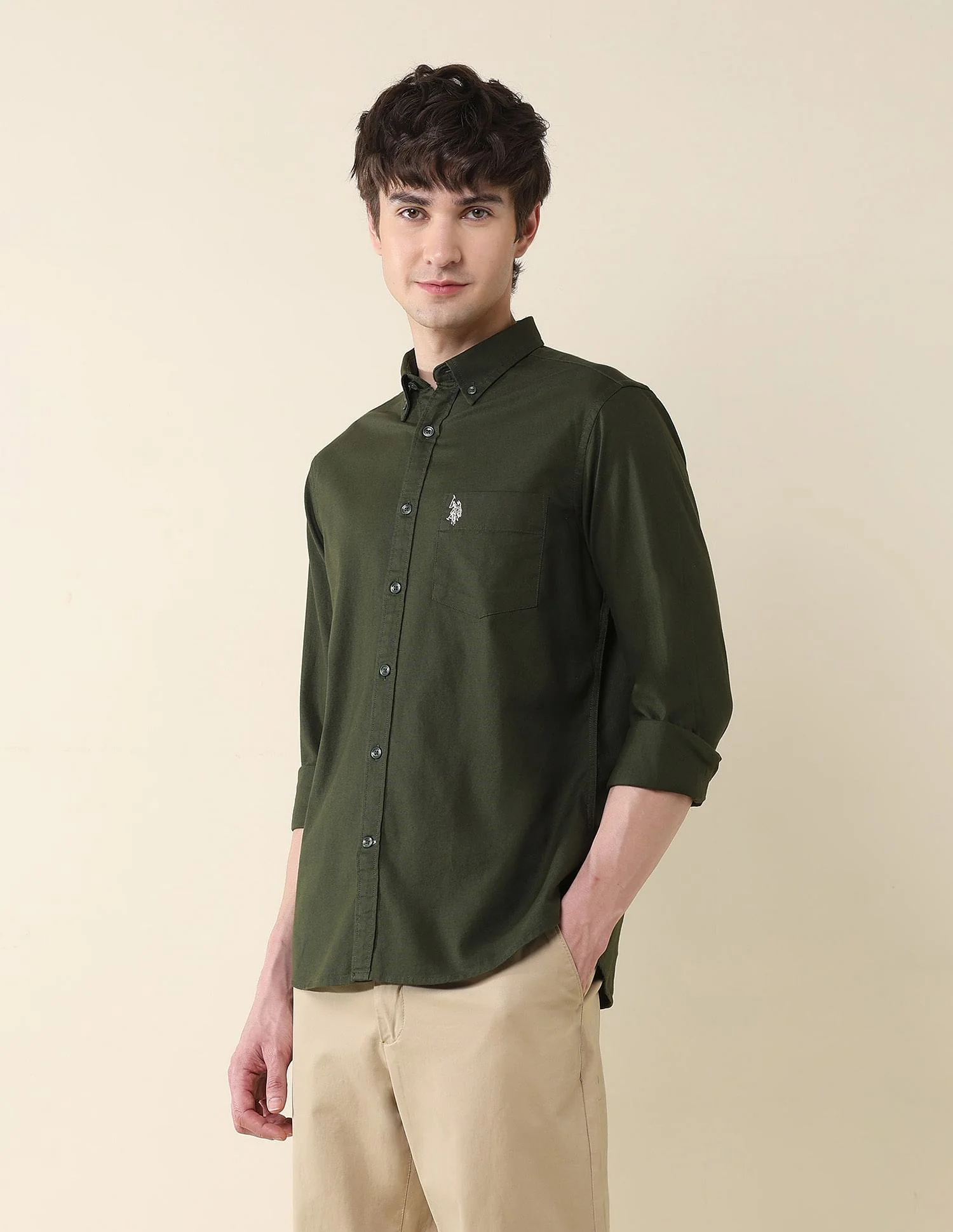 Solid Oxford Stretch Button Down Shirt - Image 4