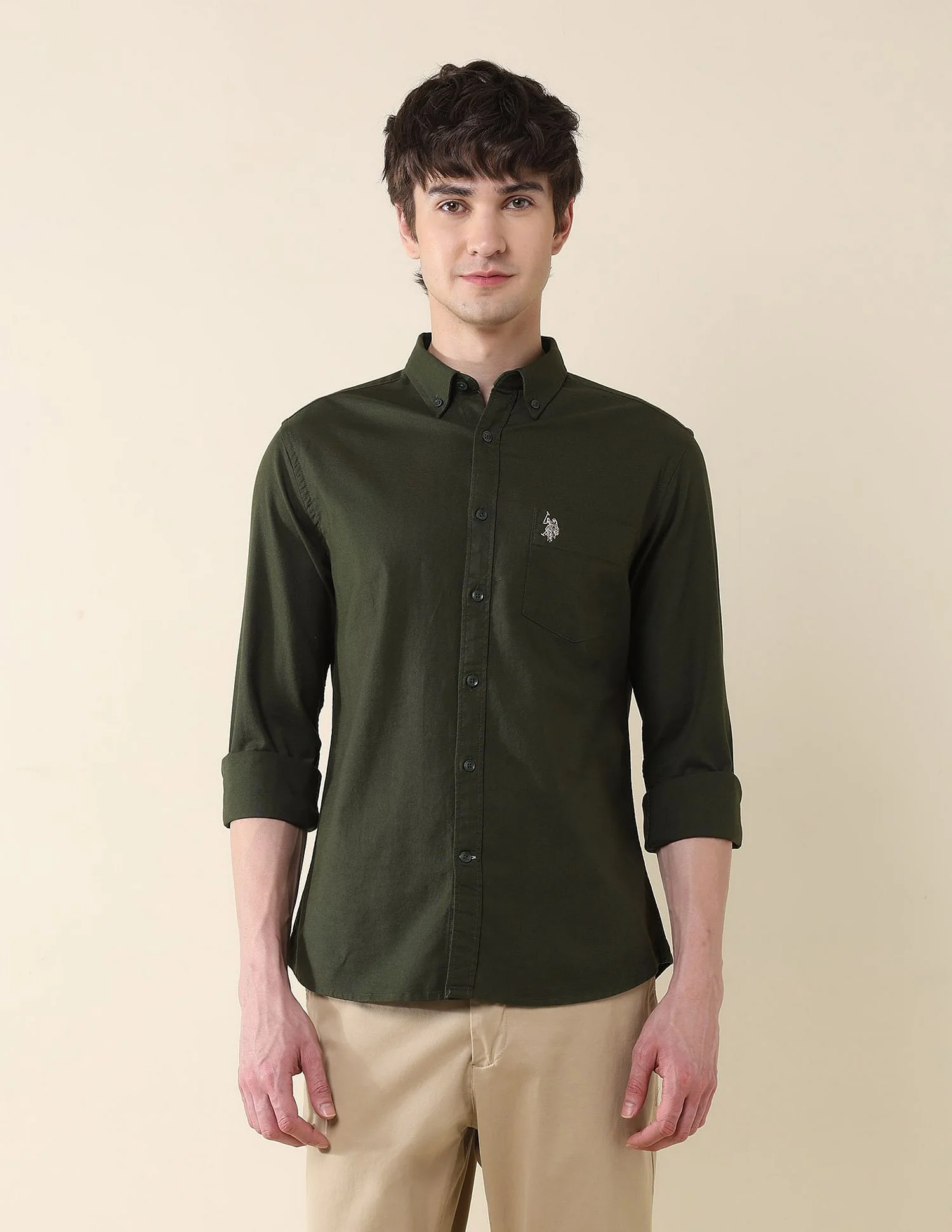 Solid Oxford Stretch Button Down Shirt - Image 6
