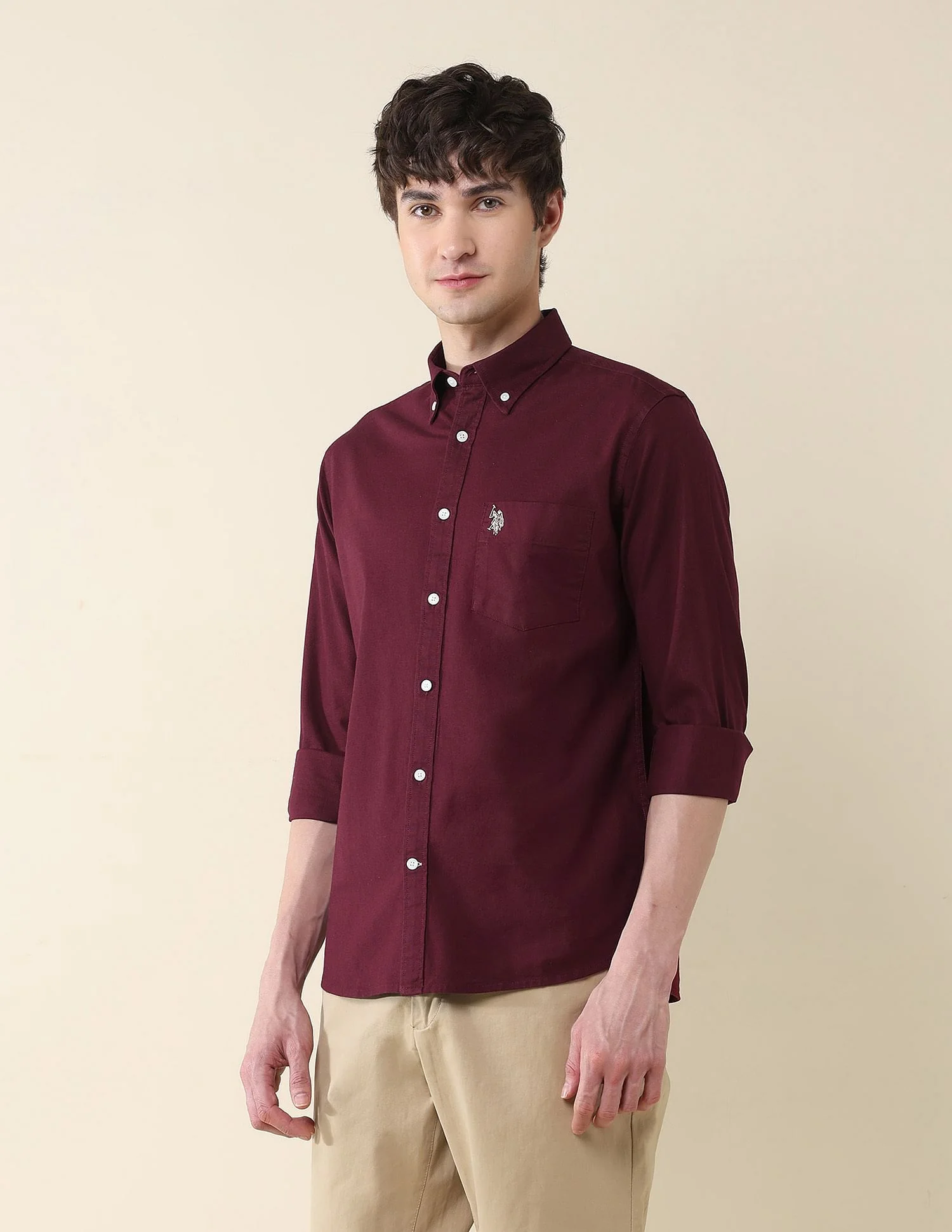 Solid Oxford Stretch Button Down Shirt - Image 4