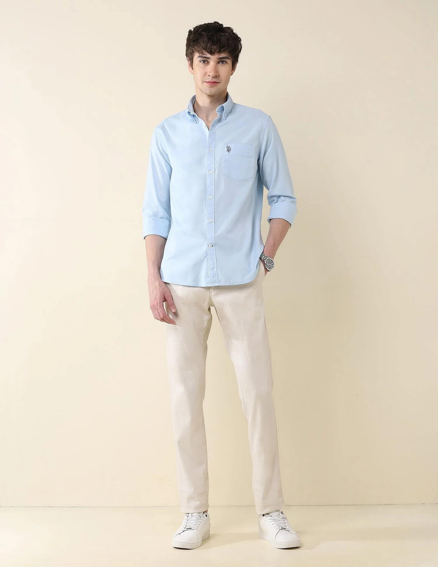 Solid Oxford Stretch Button Down Shirt - Image 3