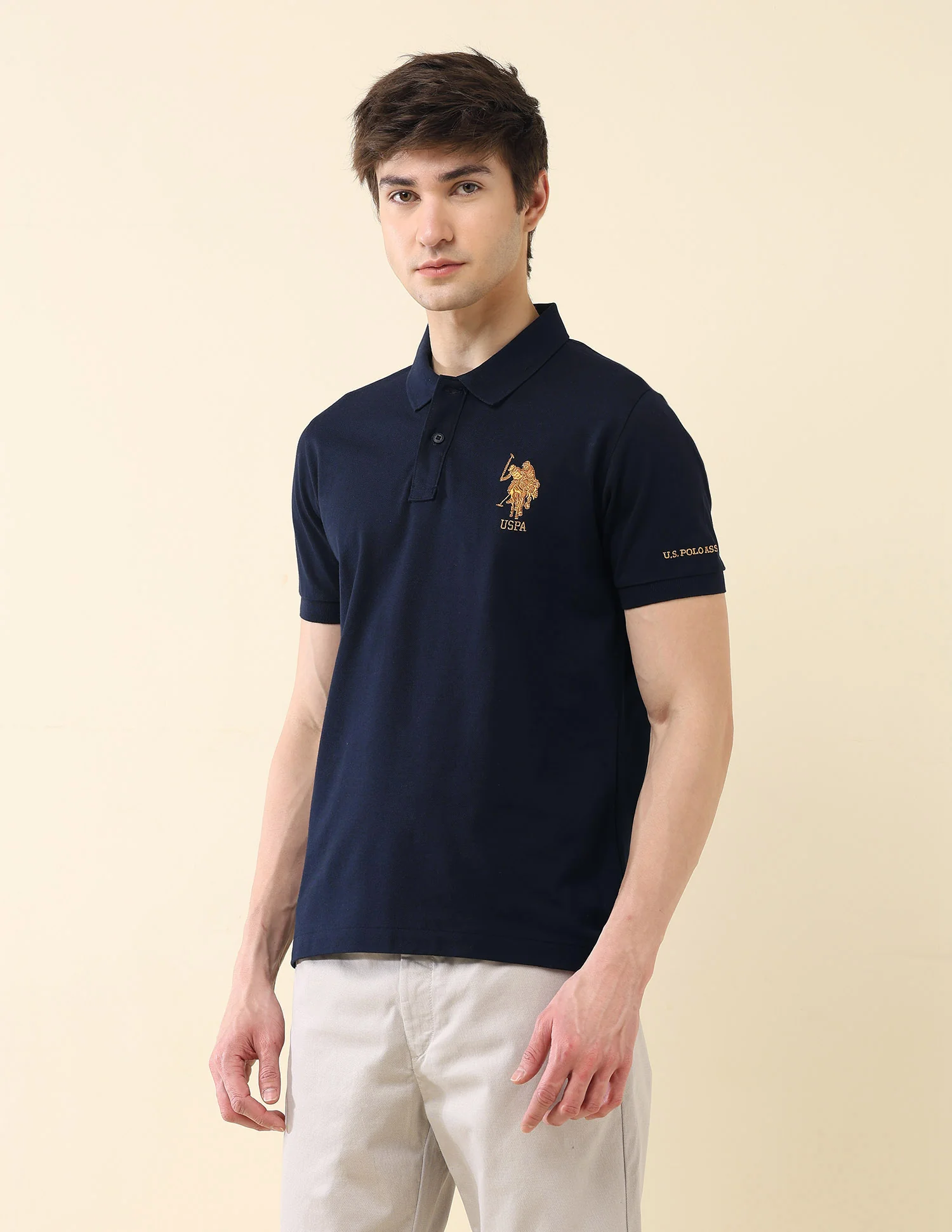 Solid Pure Cotton Gold Cup Polo Shirt - Image 4