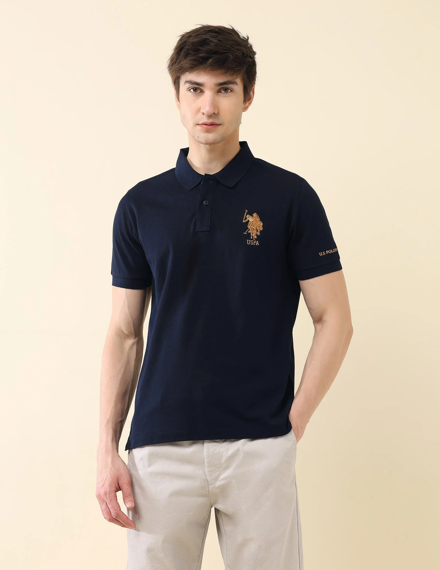 Solid Pure Cotton Gold Cup Polo Shirt - Image 6