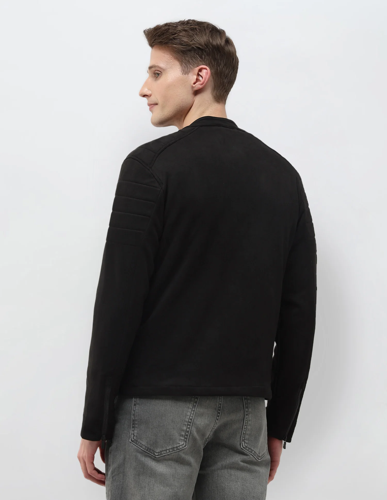 Solid Regular Fit Biker Jacket - Image 5