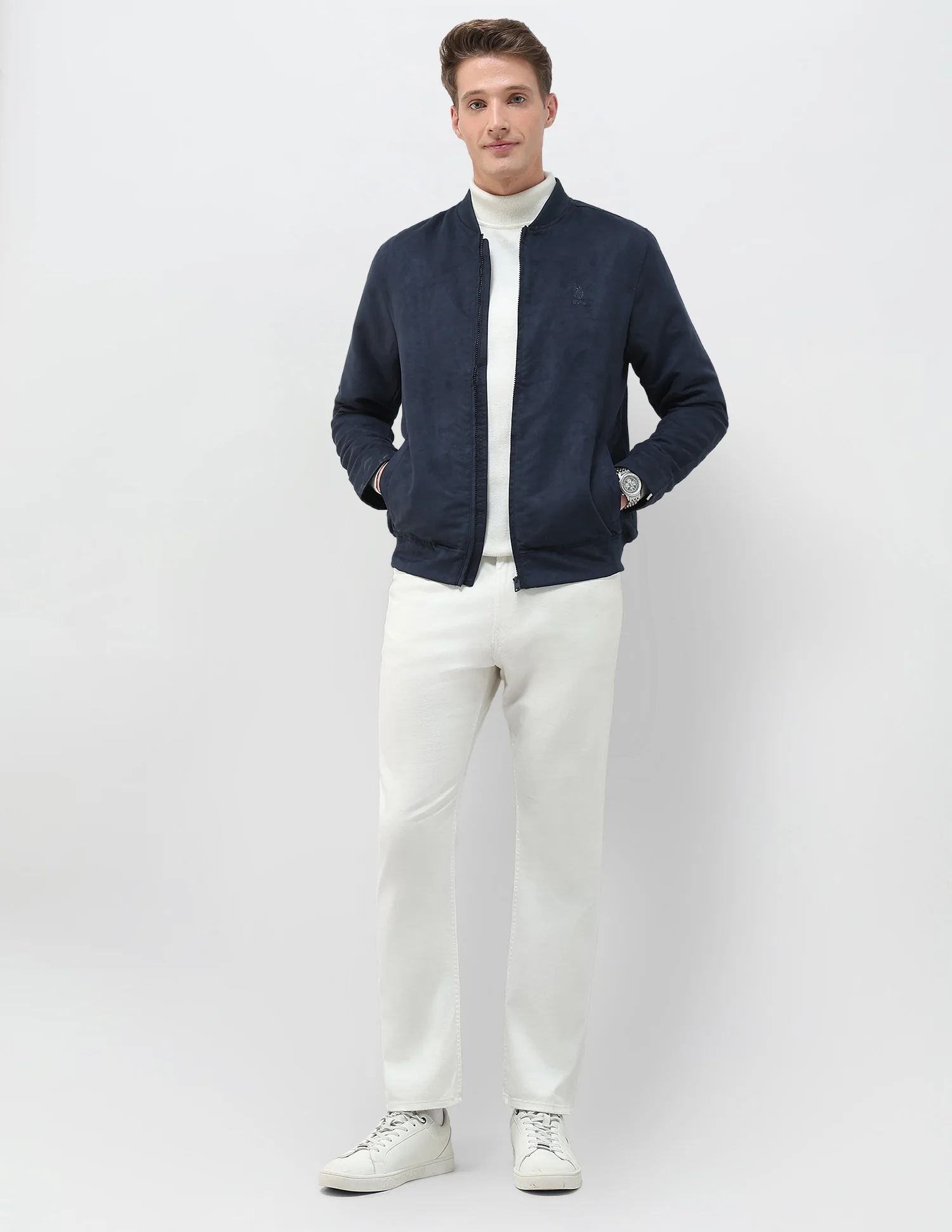 Solid Regular Fit Bomber Jacket - Image 3